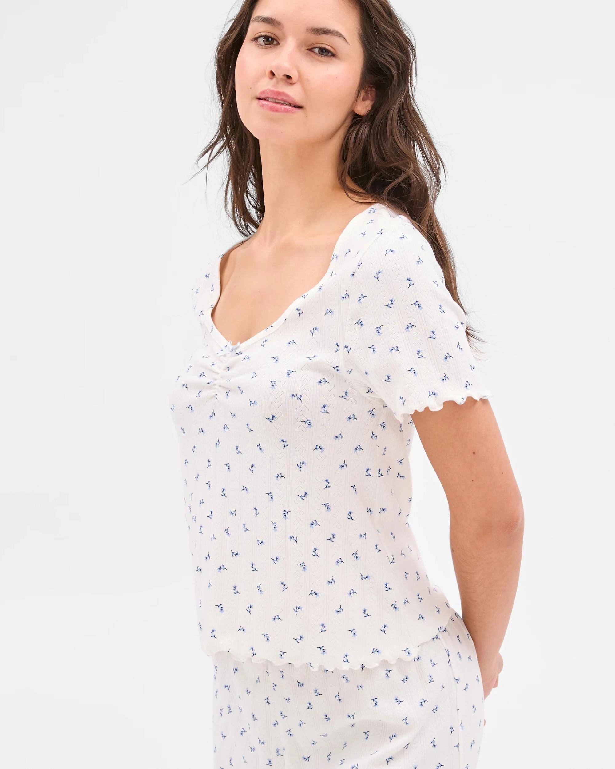 2 Target Woman Womens Australian Cotton Pointelle Sleep Top DITSY BLUE/WHITE, 2 of 5