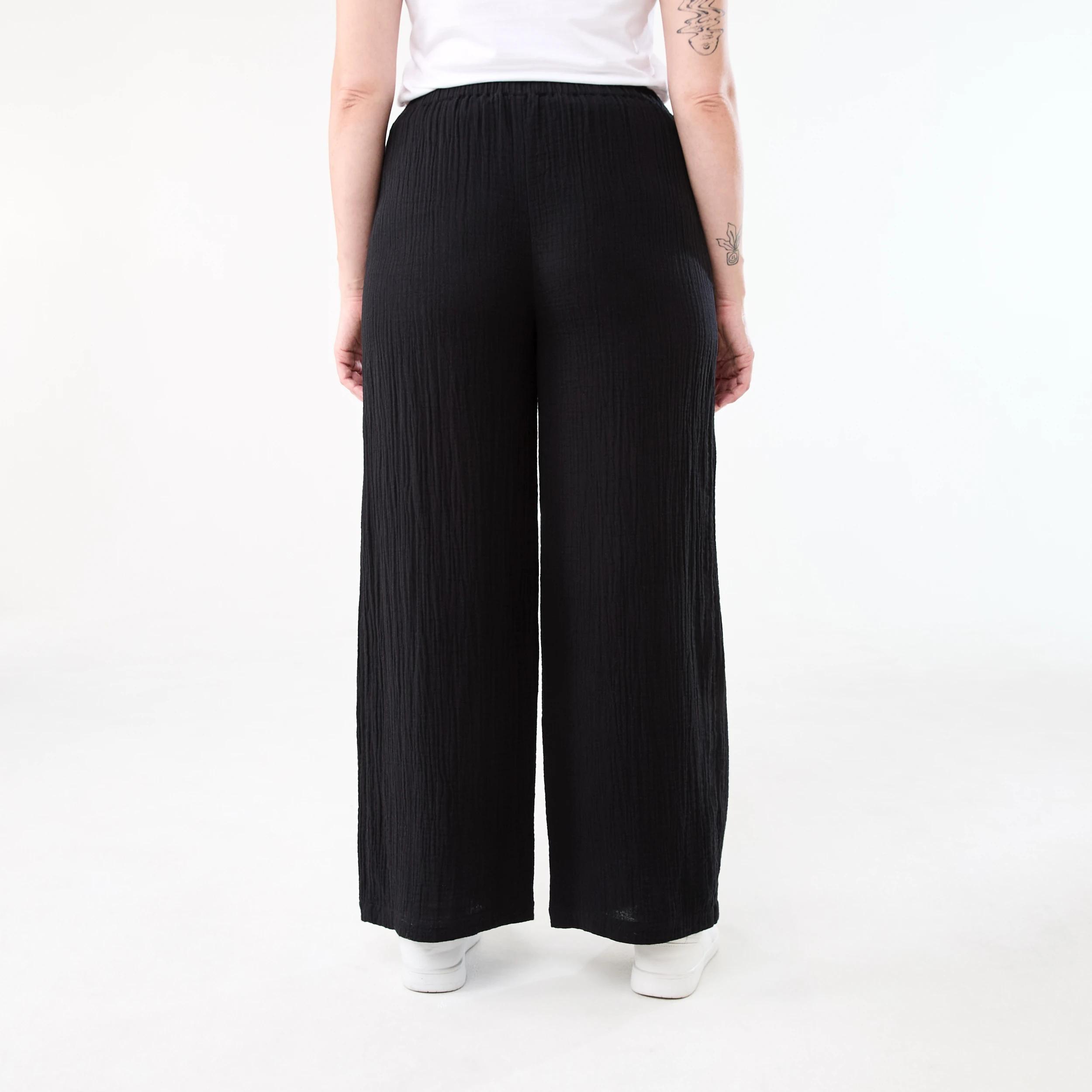 3 Tie Waist Double Cloth Pants BLACK, 3 of 5