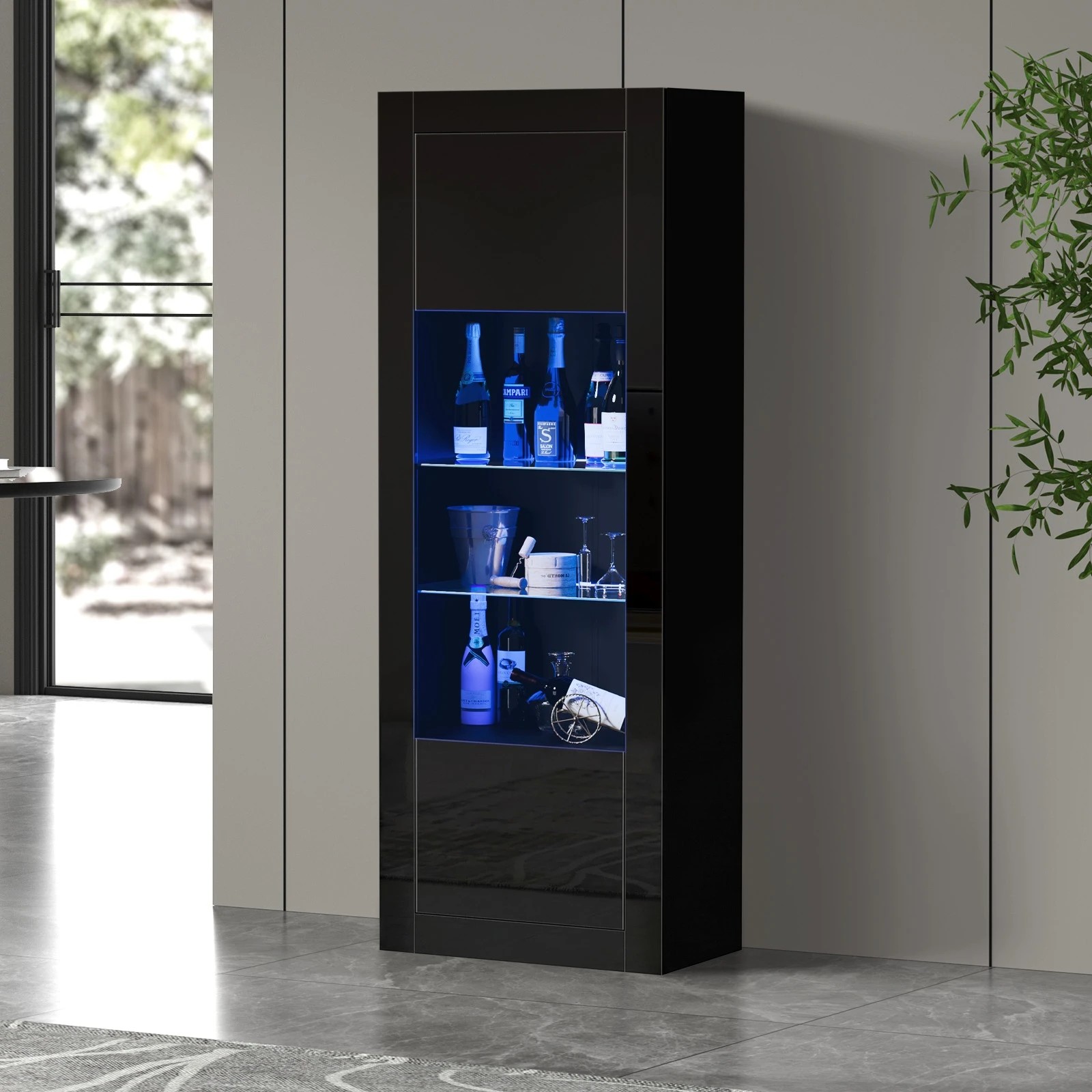3 Oikiture LED Display Cabinet Buffet Sideboard Storage Cupboard 170cm - Black, 3 of 8