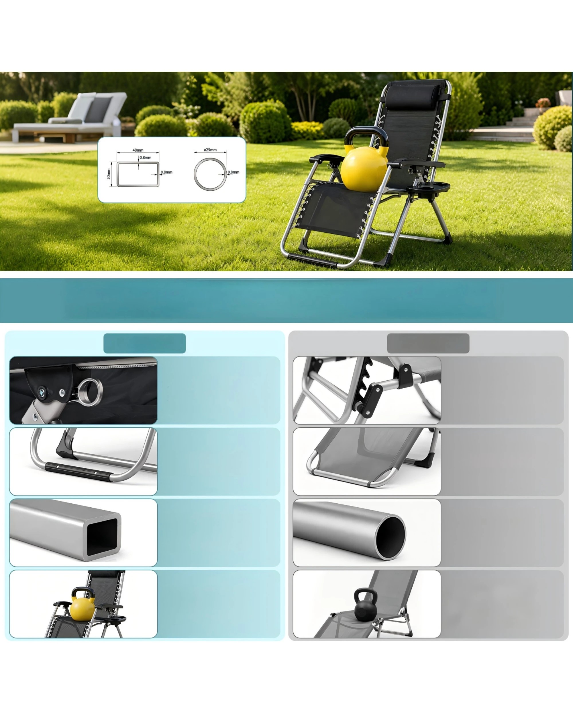 7 Advwin Zero Gravity Chair, 170° Adjustable Folding Recliner with Pillow & Cup Holder & Upgraded Lock 440LBS - Grey, 7 of 7