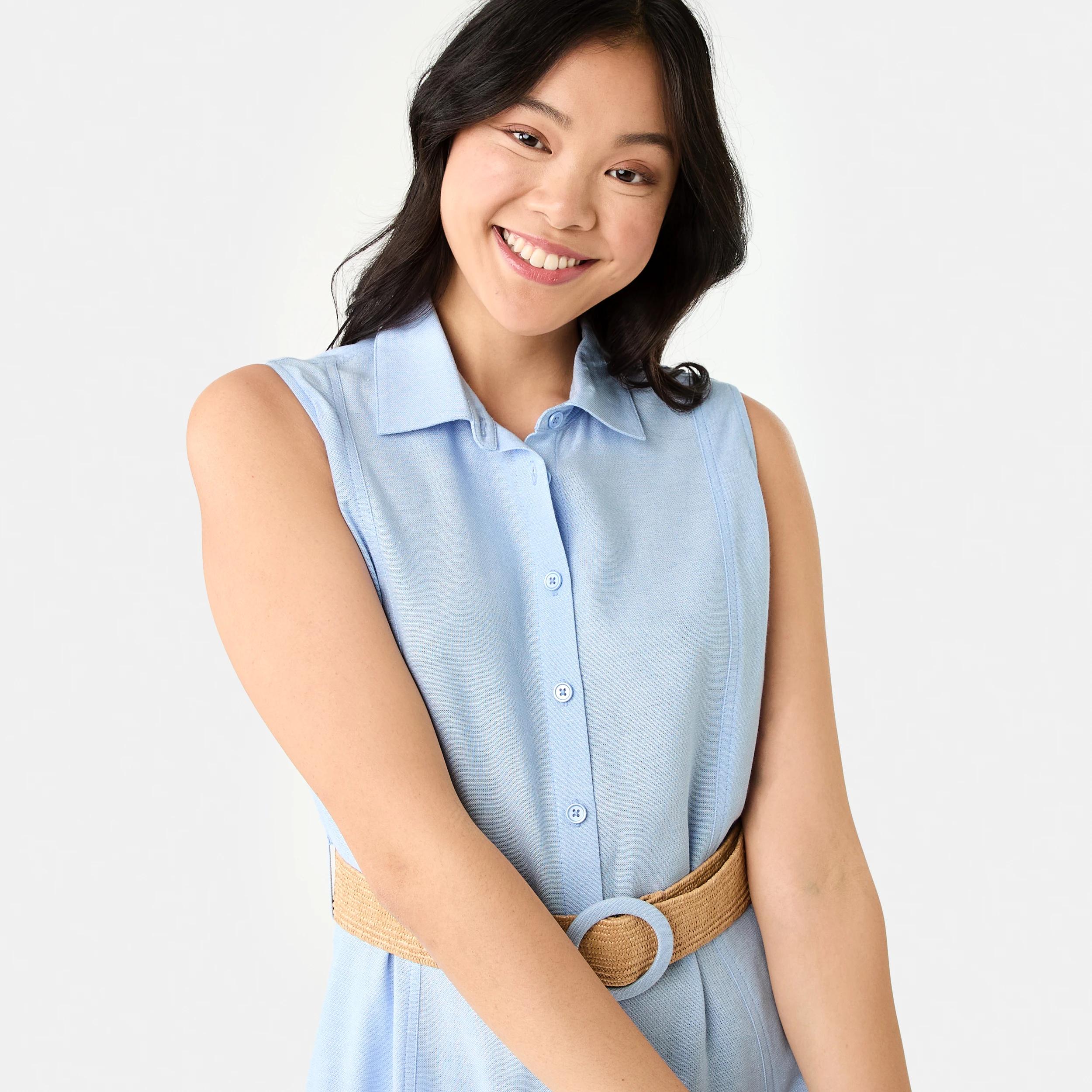 5 Sleeveless Collared Linen Blend Midi Dress Bruni Blue, 5 of 8