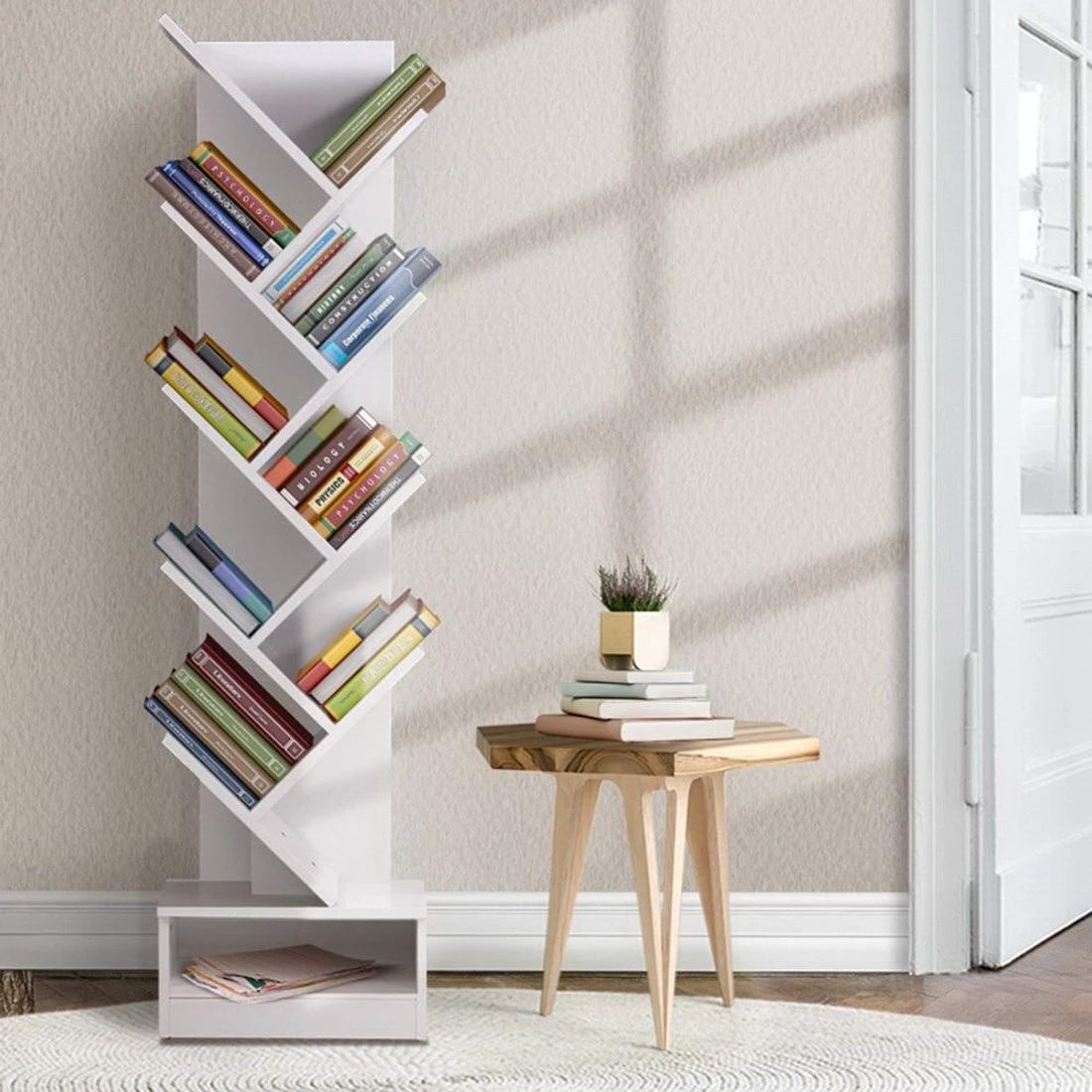 3 Artiss Tree Bookshelf 9 Tiers - White, 3 of 8