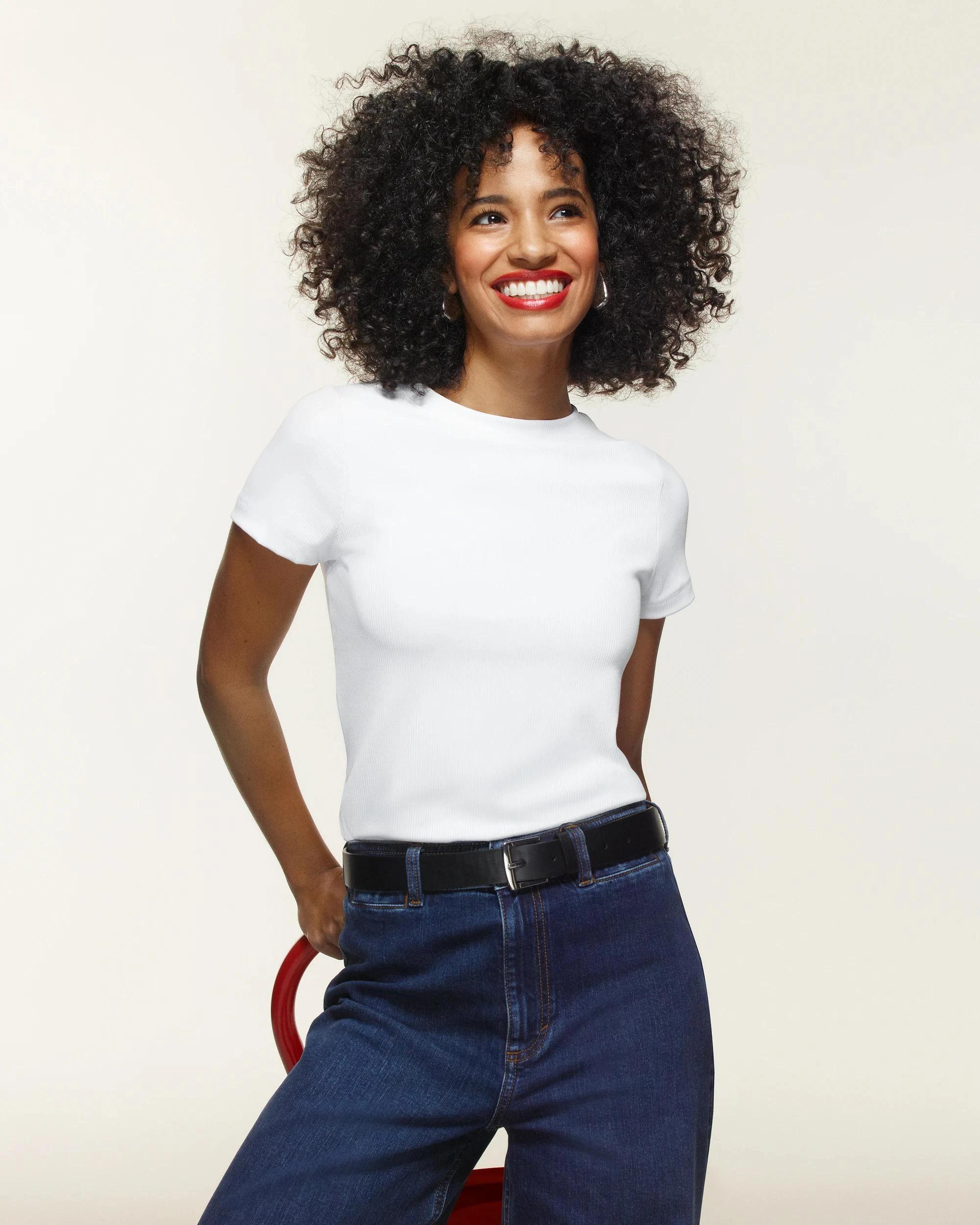 6 Target Petites Crew Neck Ribbed T-Shirt WHITE, 6 of 6