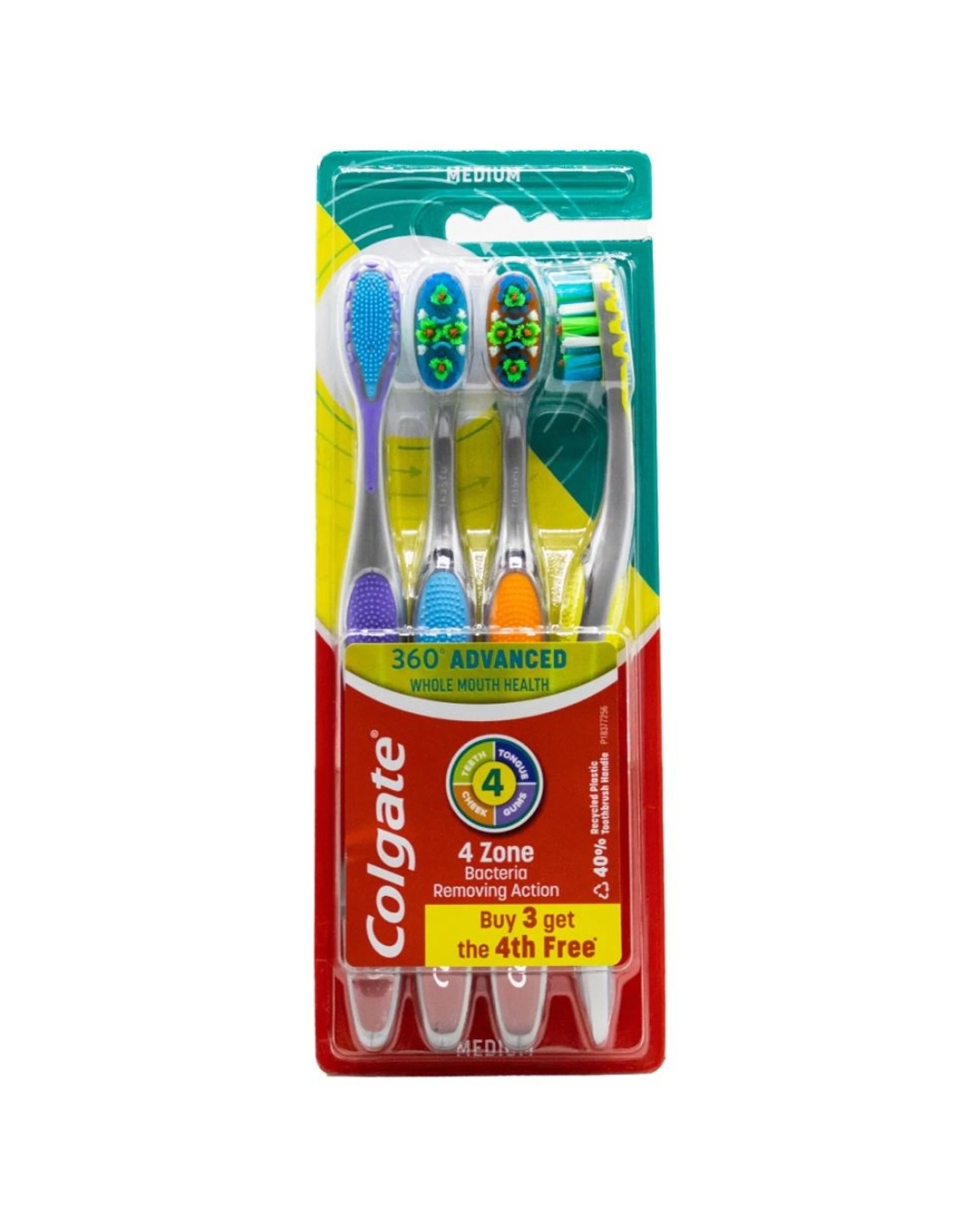 2 Colgate 360 Advanced Toothbrushes Tongue and Cheek Cleaner Medium 6PK Dental Care - Multi, 2 of 3
