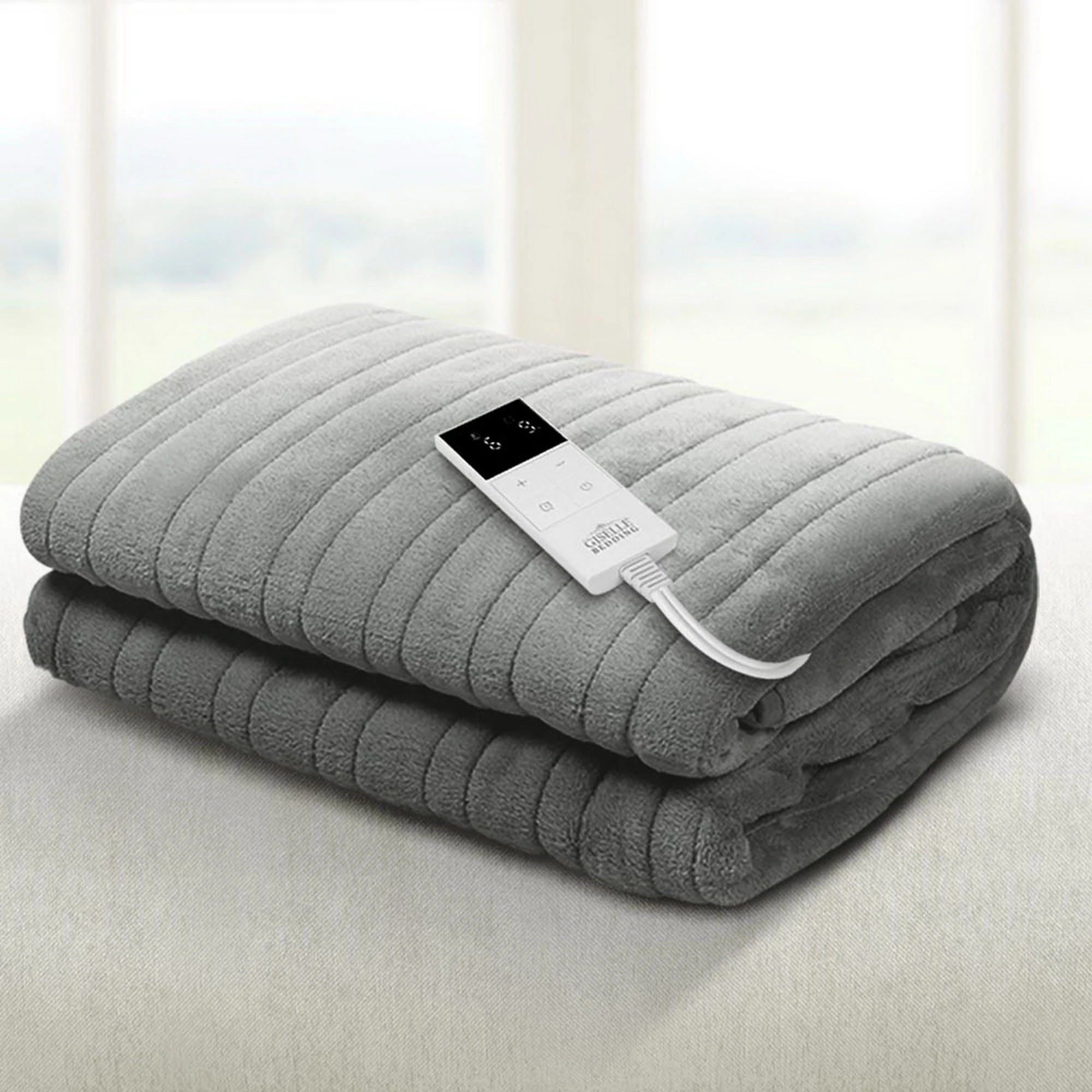 1 Giselle Bedding Electric Throw Rug Heated Blanket Fleece - Silver, 1 of 10