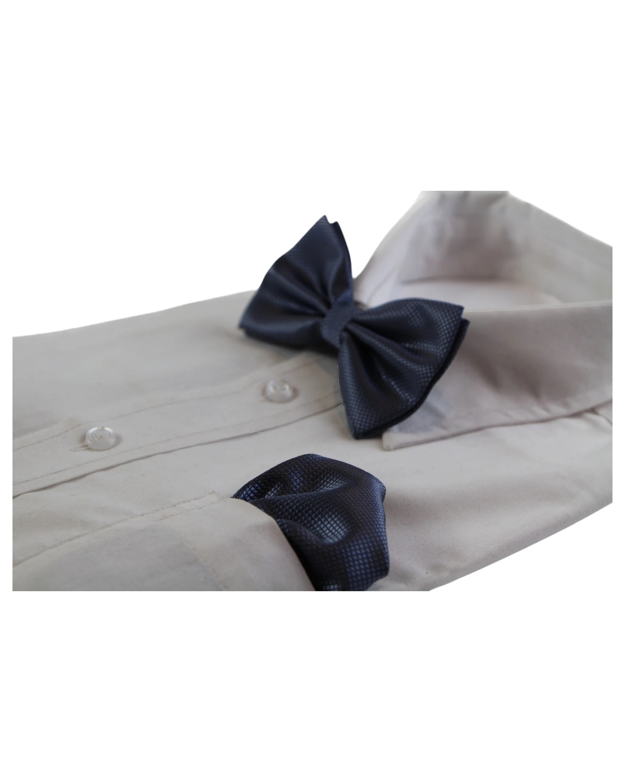 3 Zasel Mens Gunmetal Plain Coloured Checkered Bow Tie & Matching Pocket Square Set - Silver, 3 of 3