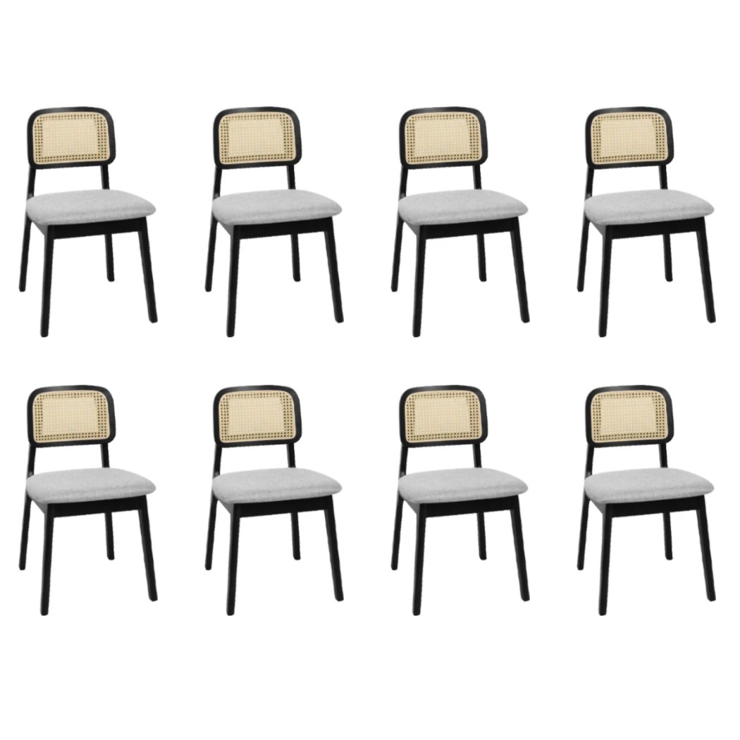 1 Levede 8Pcs Dinning Chair Solid Wood Fabric Seat in Black Colour, 1 of 6