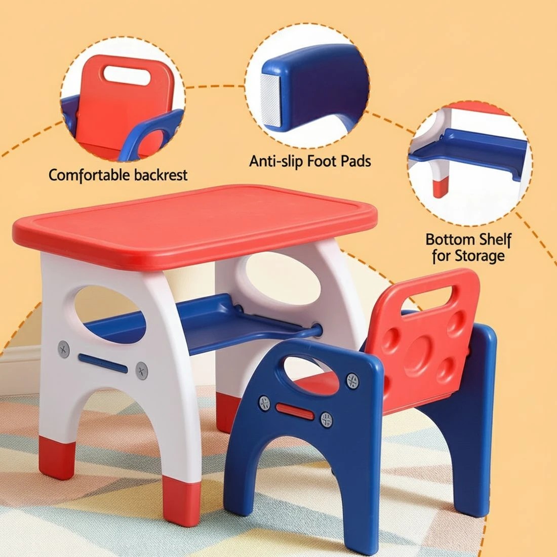 6 Keezi Kids Table and Chair Set HDPE Toddler Activity Play Set Orange/Yellow - Multi, 6 of 6