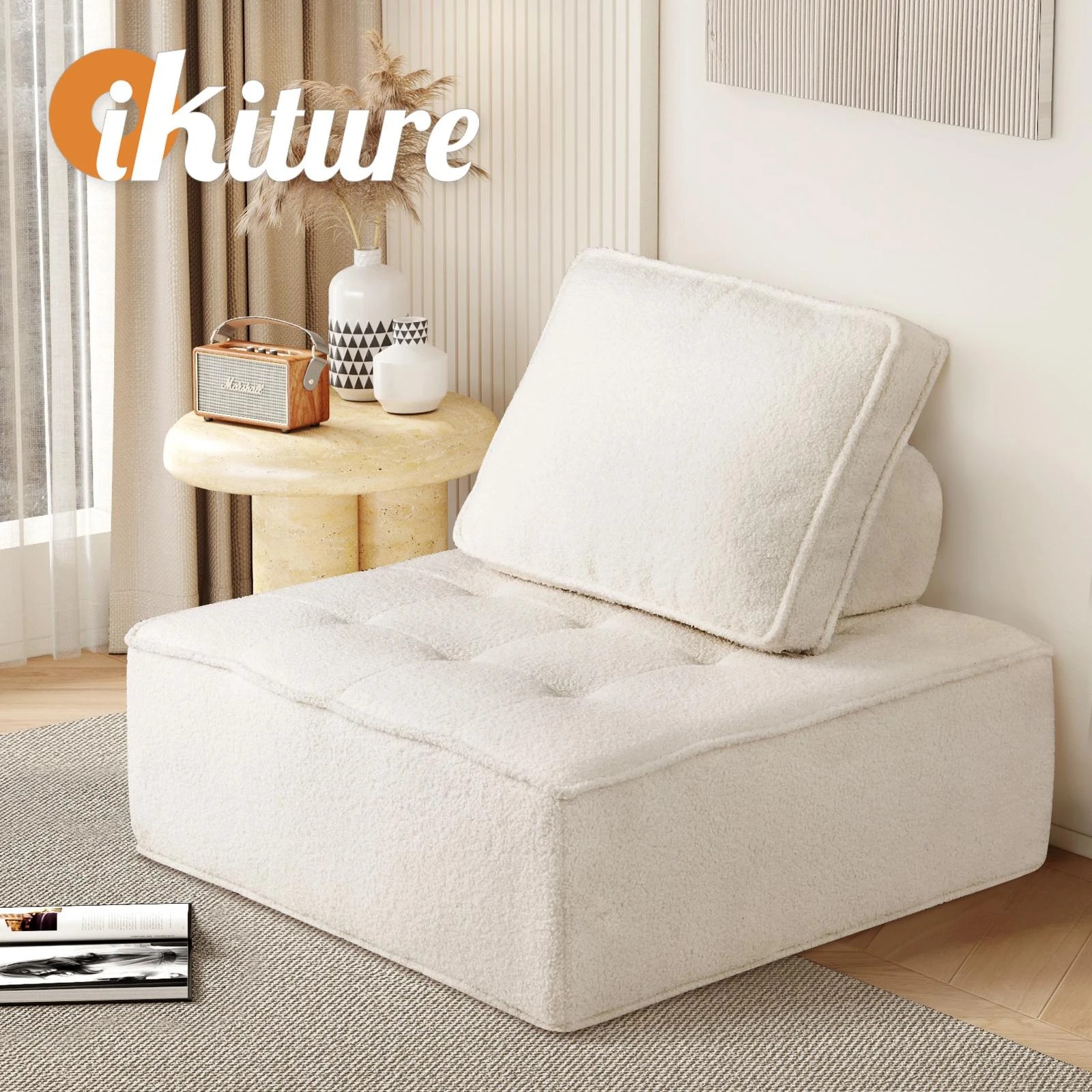 2 Oikiture 1pc Modular Sofa Lounge Chair Armless Tofu Back Sherpa
 - White, 2 of 10