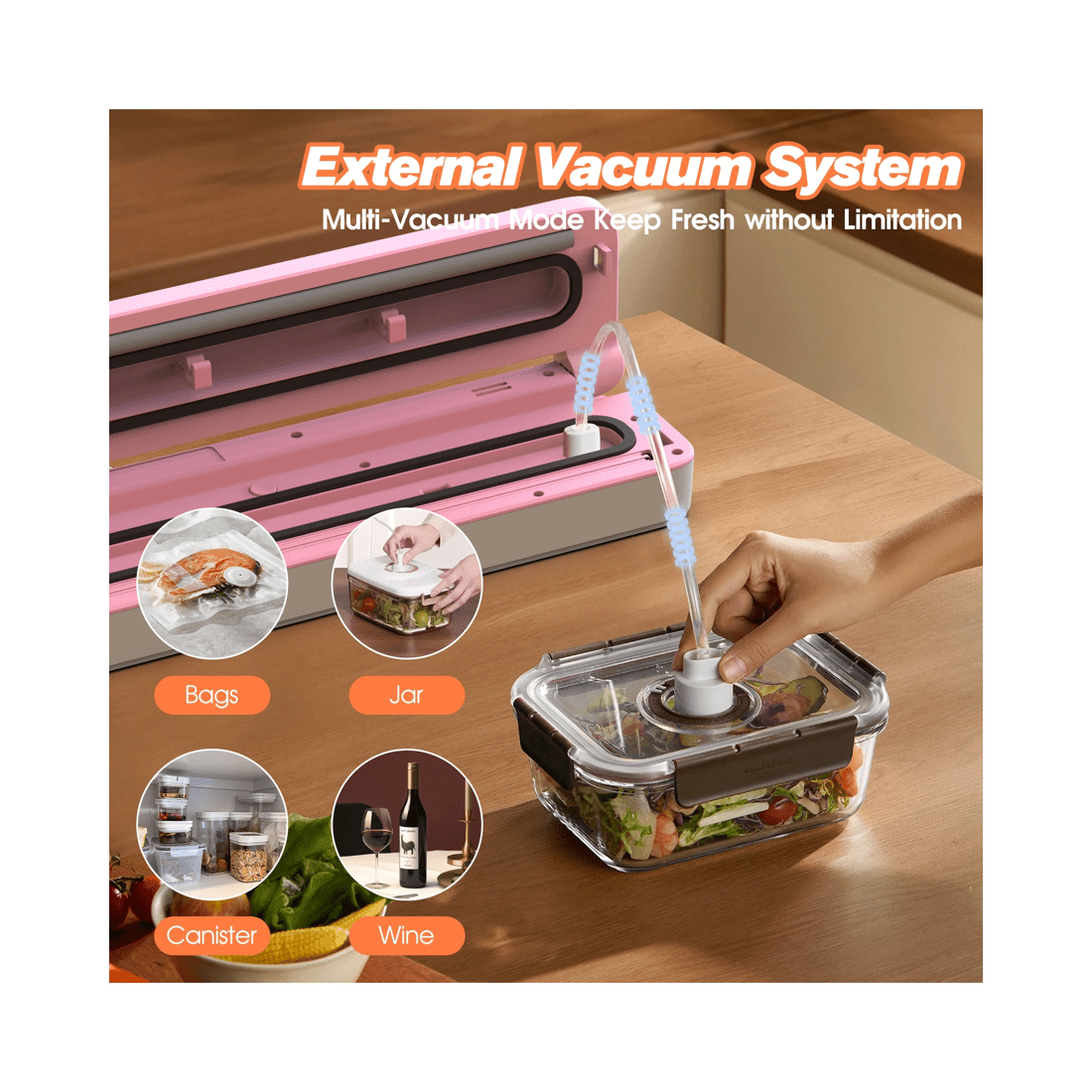 5 Advwin Vacuum Sealer Machine, 60kpa Food Sealer With 20 Vacuum Bags, Pink, 5 of 7