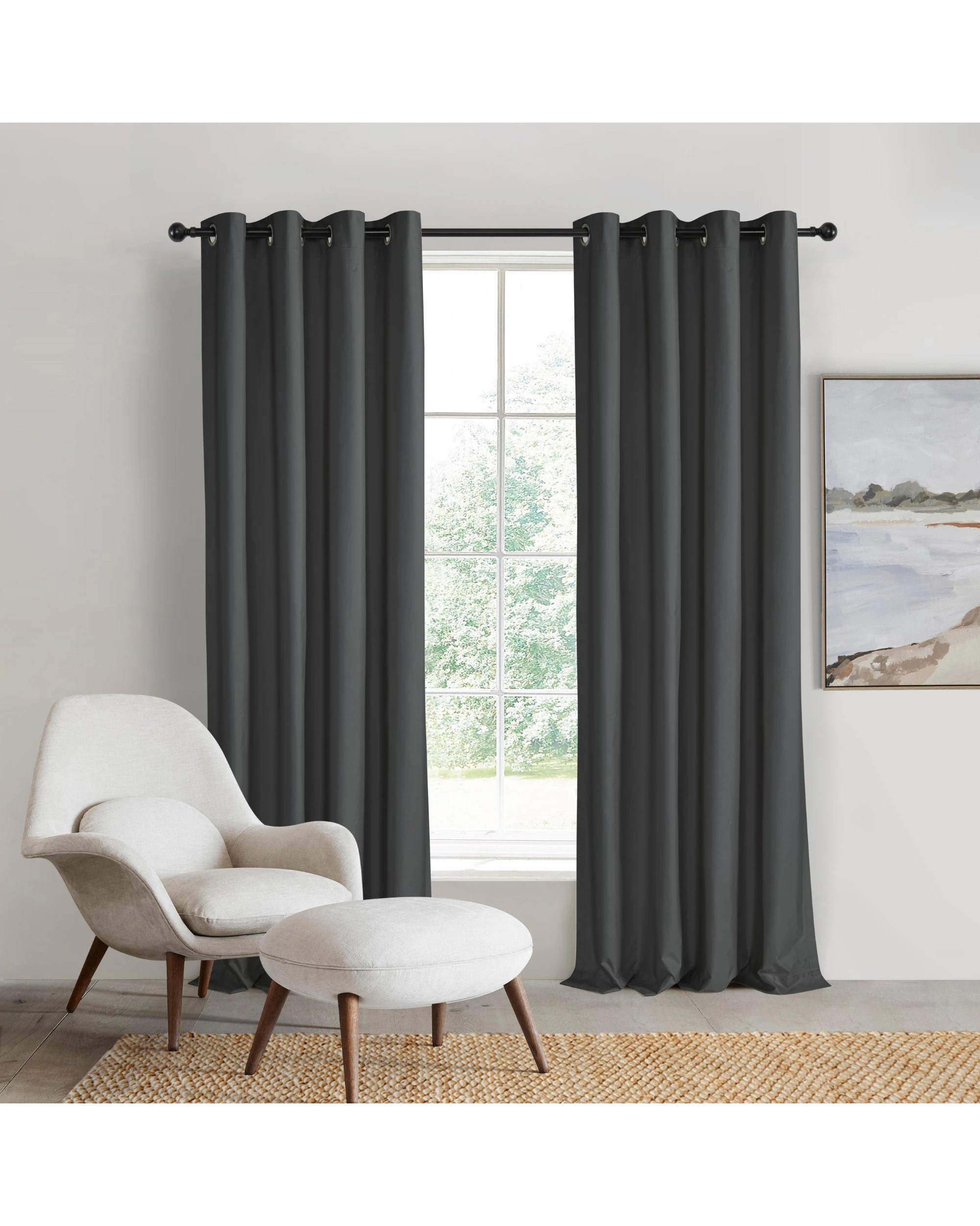 1 Sherwood Home Orlando Blockout Eyelet Curtain Pair 140x223cm - Charcoal, 1 of 5
