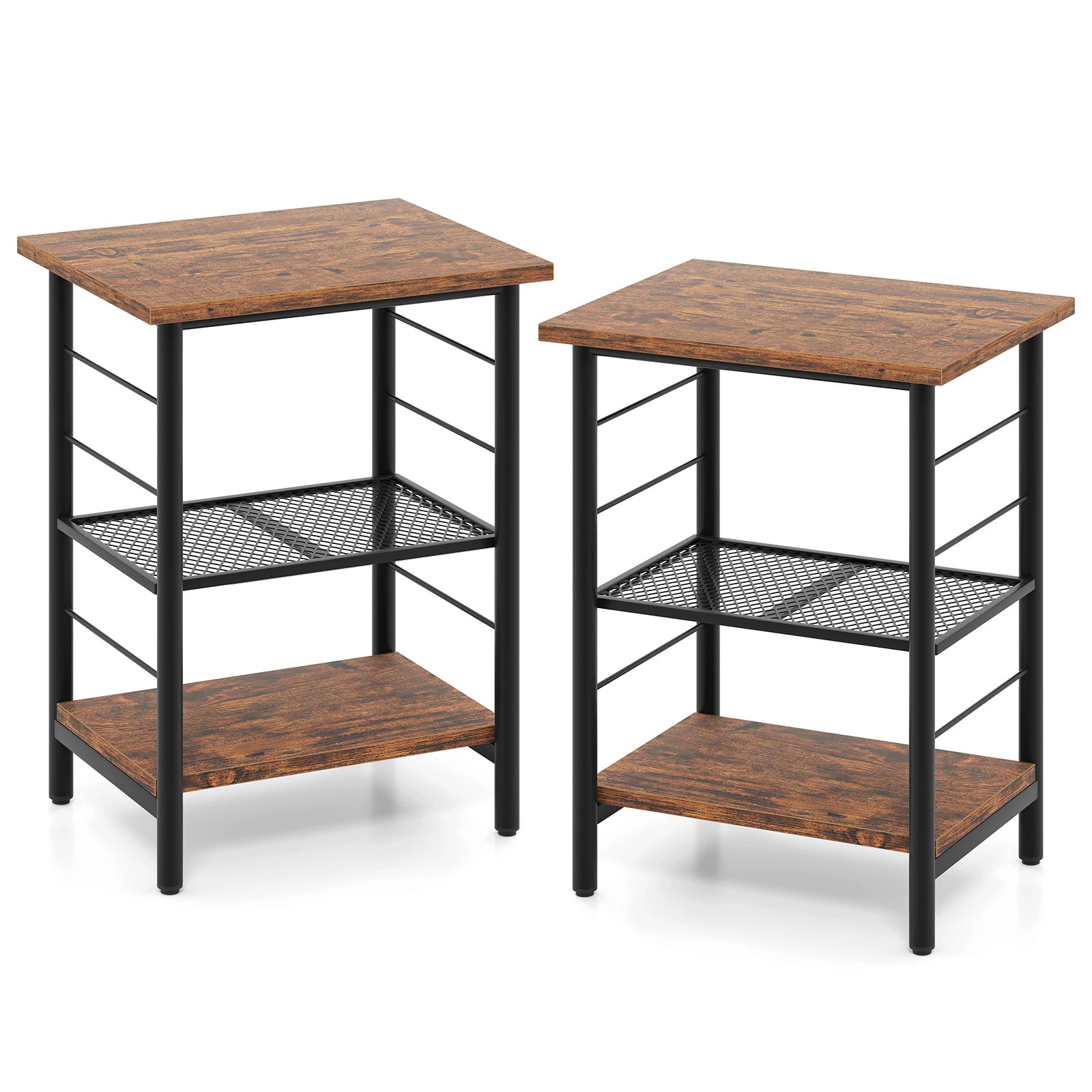 1 Costway 3-Tier End Table Set of 2 Side Table w/Storage Shelves Industrial Bedside Table, 1 of 1