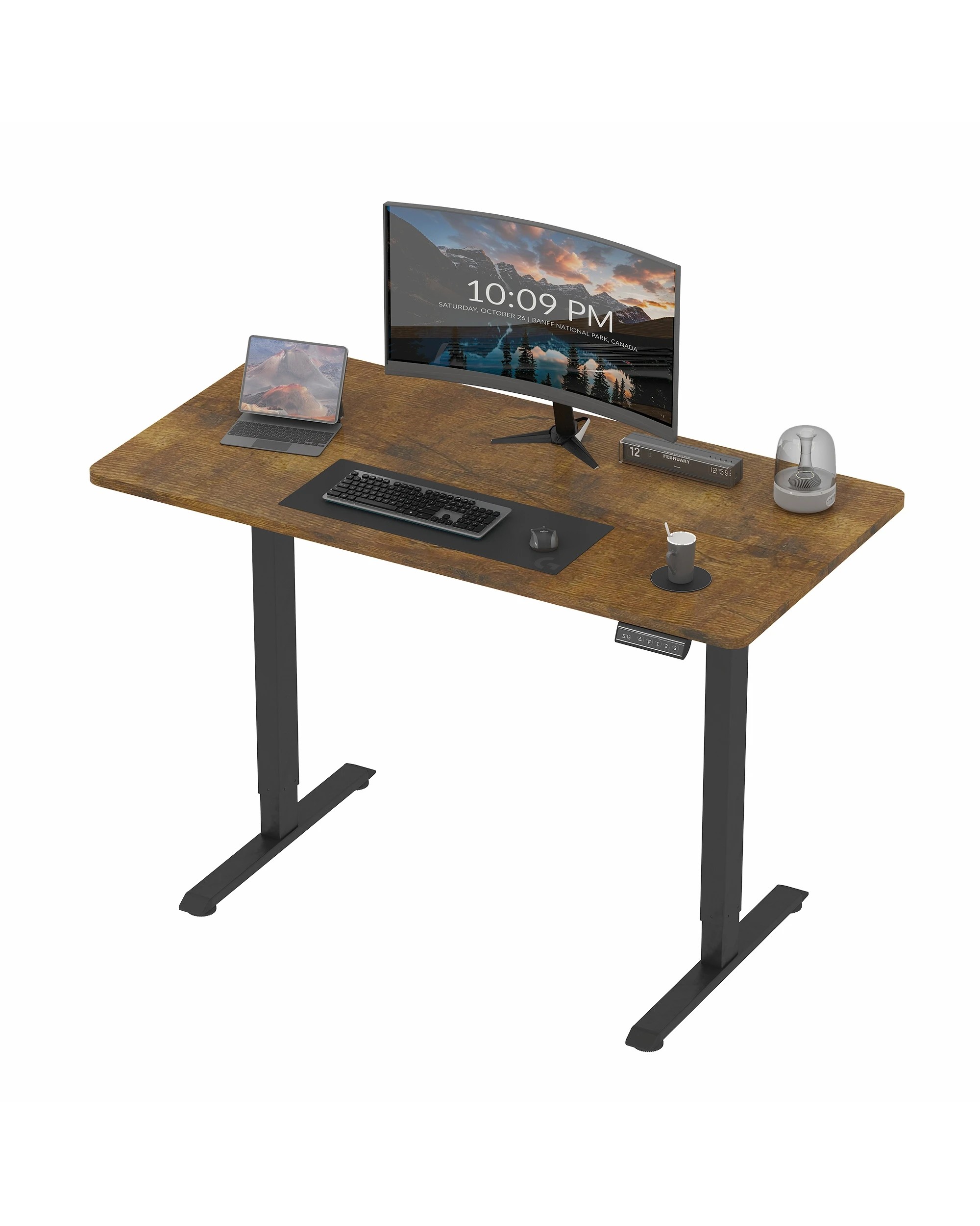 1 Advwin Electric Standing Desk 120×60cm Height Adjustable Sit Stand Table with Smart Memory Panel - Brown, 1 of 7