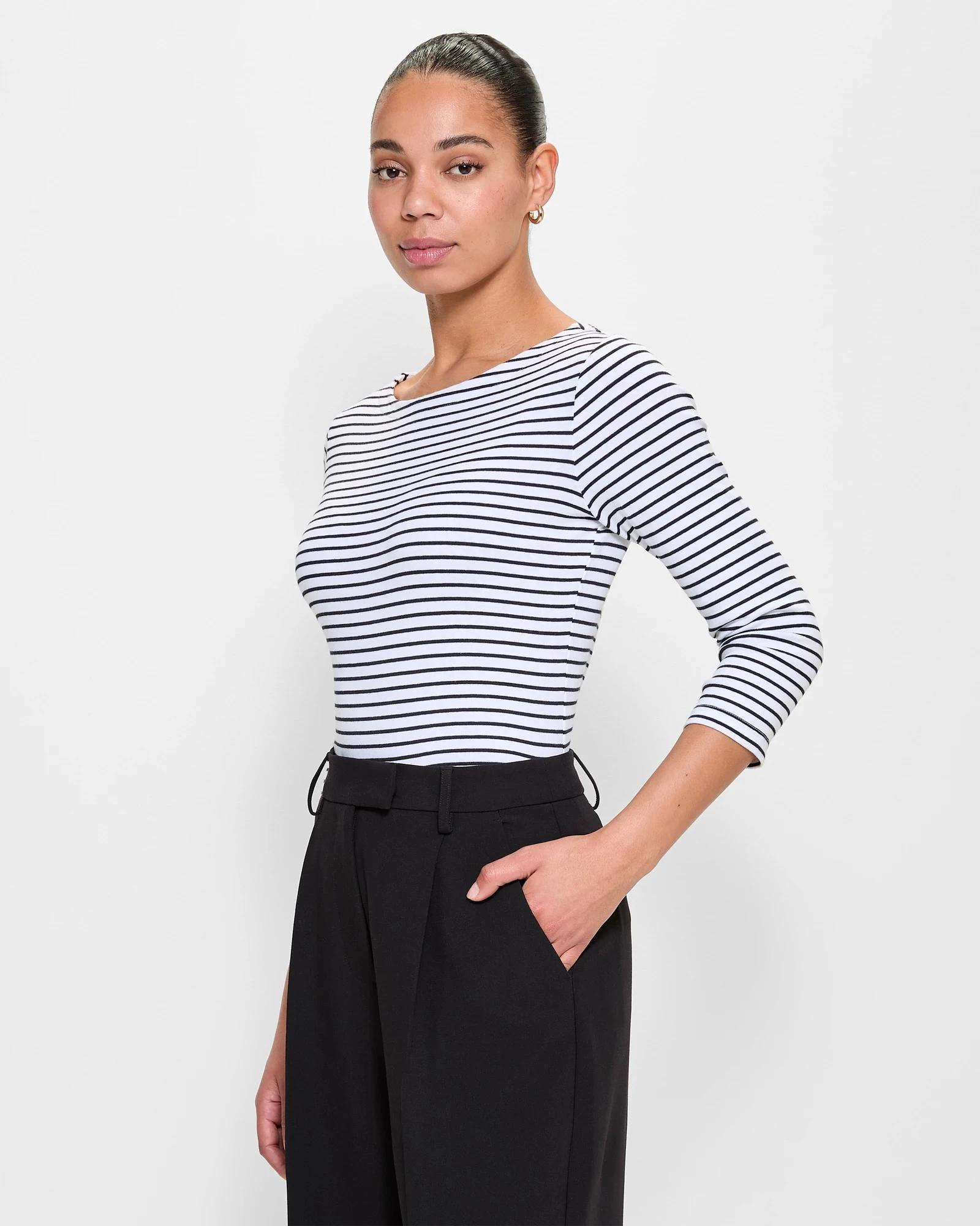 3 Preview Isabel Boat Neck Top WHITE / BLACK STRIPE, 3 of 5