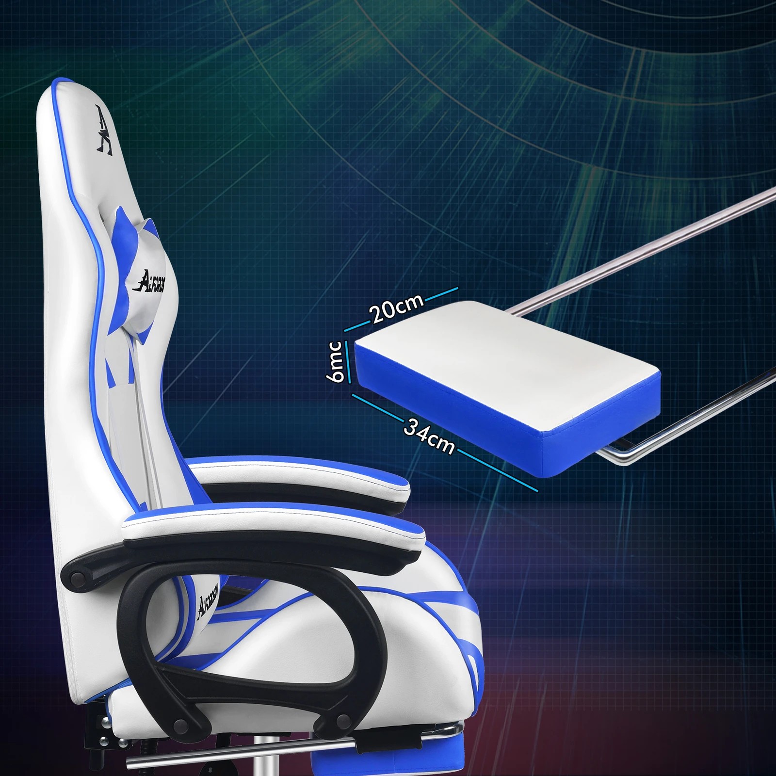 9 Alfordson Gaming Office Chair Racing Massage Computer Seat Footrest Leather - Blue, 9 of 9