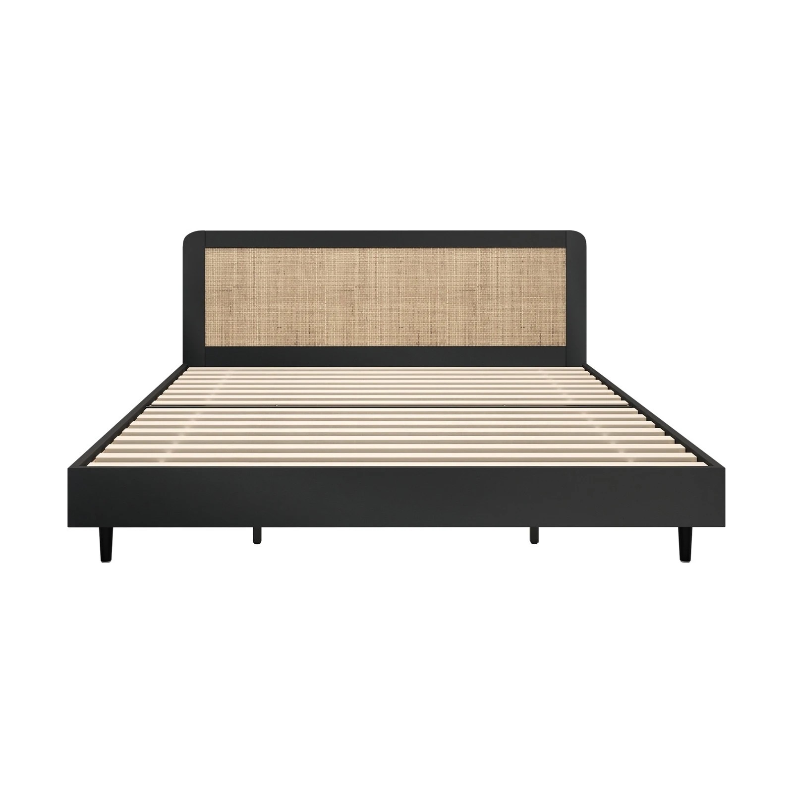 7 Oikiture King Bed Wooden Bed Frame With Rattan Headboard
 - Black, 7 of 10