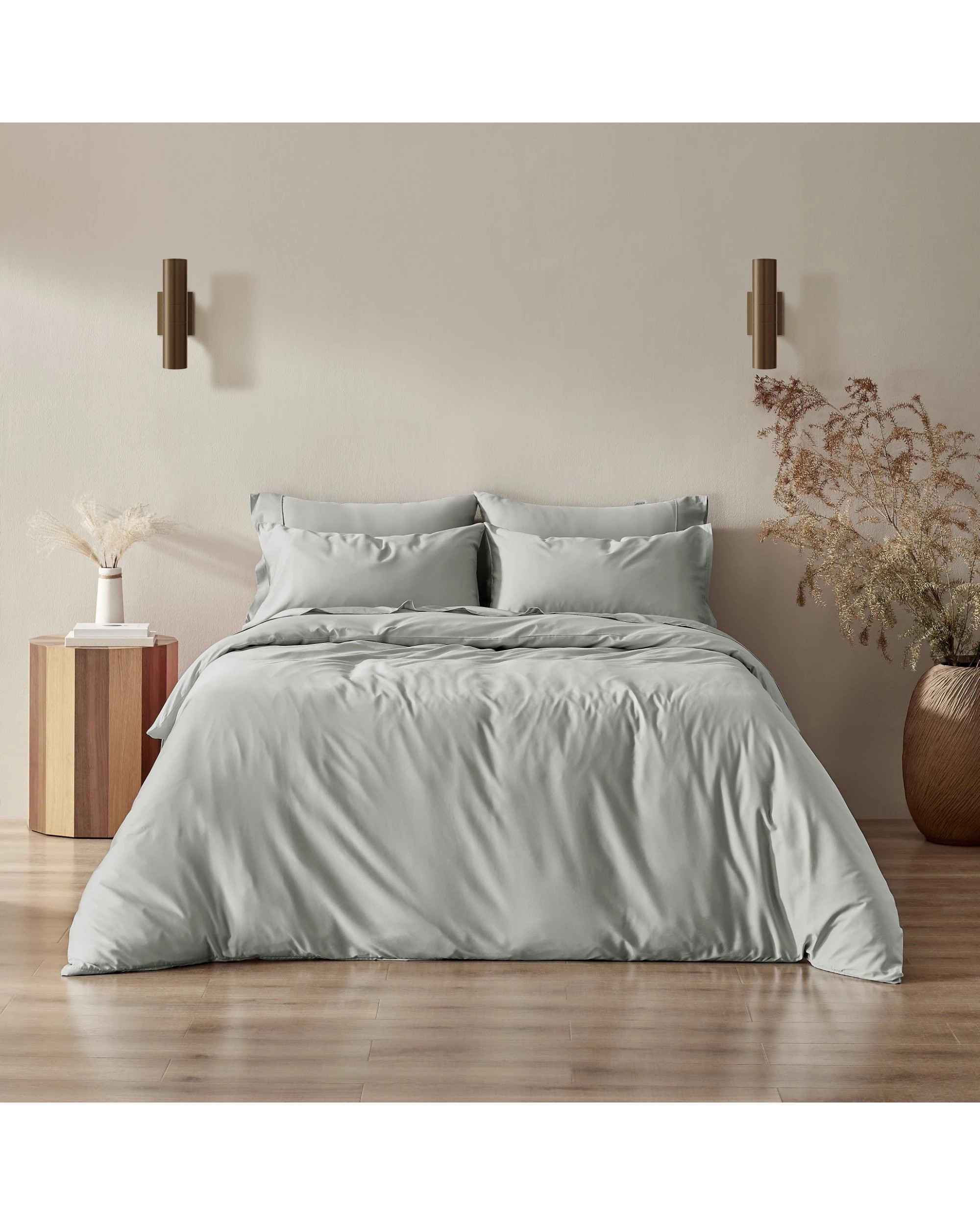 1 Serene 400TC Bamboo Cotton Sateen Quilt Cover Set - Queen Bed - Dove Grey, 1 of 5