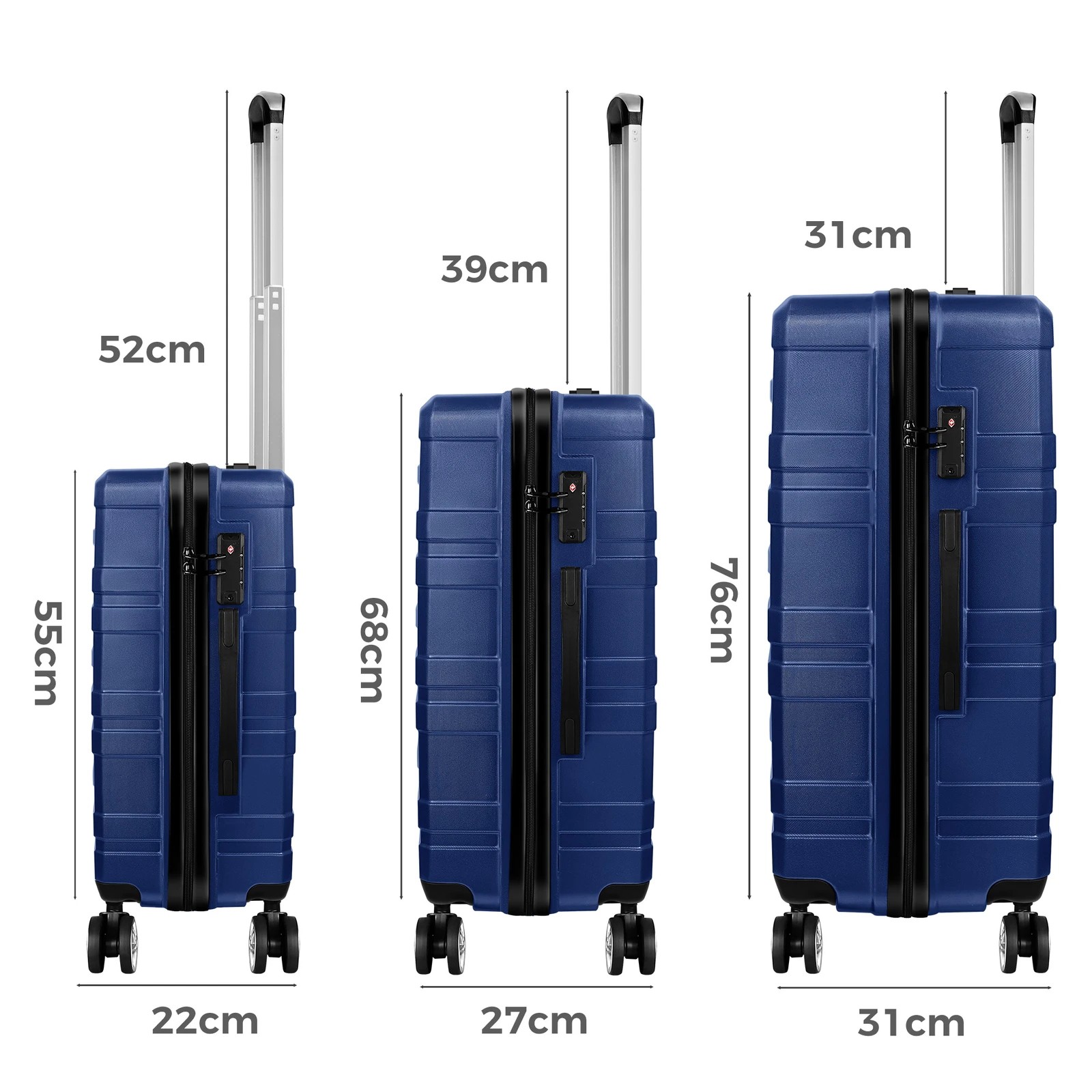 9 Alfordson Luggage 3PCS Set Suitcase Trolley TSA Carry on Hard Case - Blue, 9 of 10