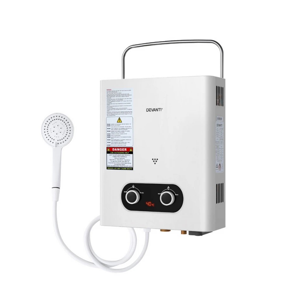 1 Devanti Portable Gas Water Heater Outdoor Camping Shower - White, 1 of 6
