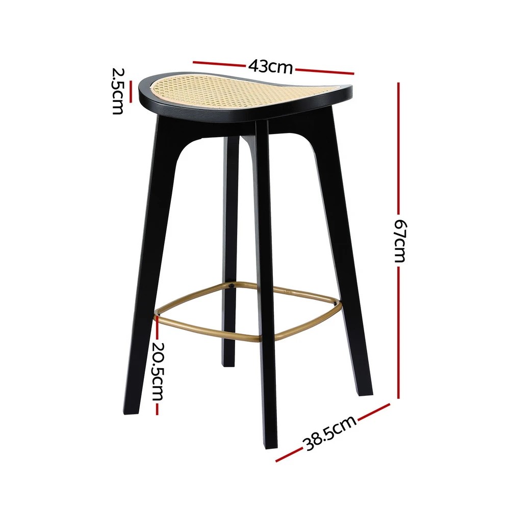2 Artiss 2x Bar Stools Rattan Counter Kitchen Dinning Chair Bamboo Saddle - Black, 2 of 7