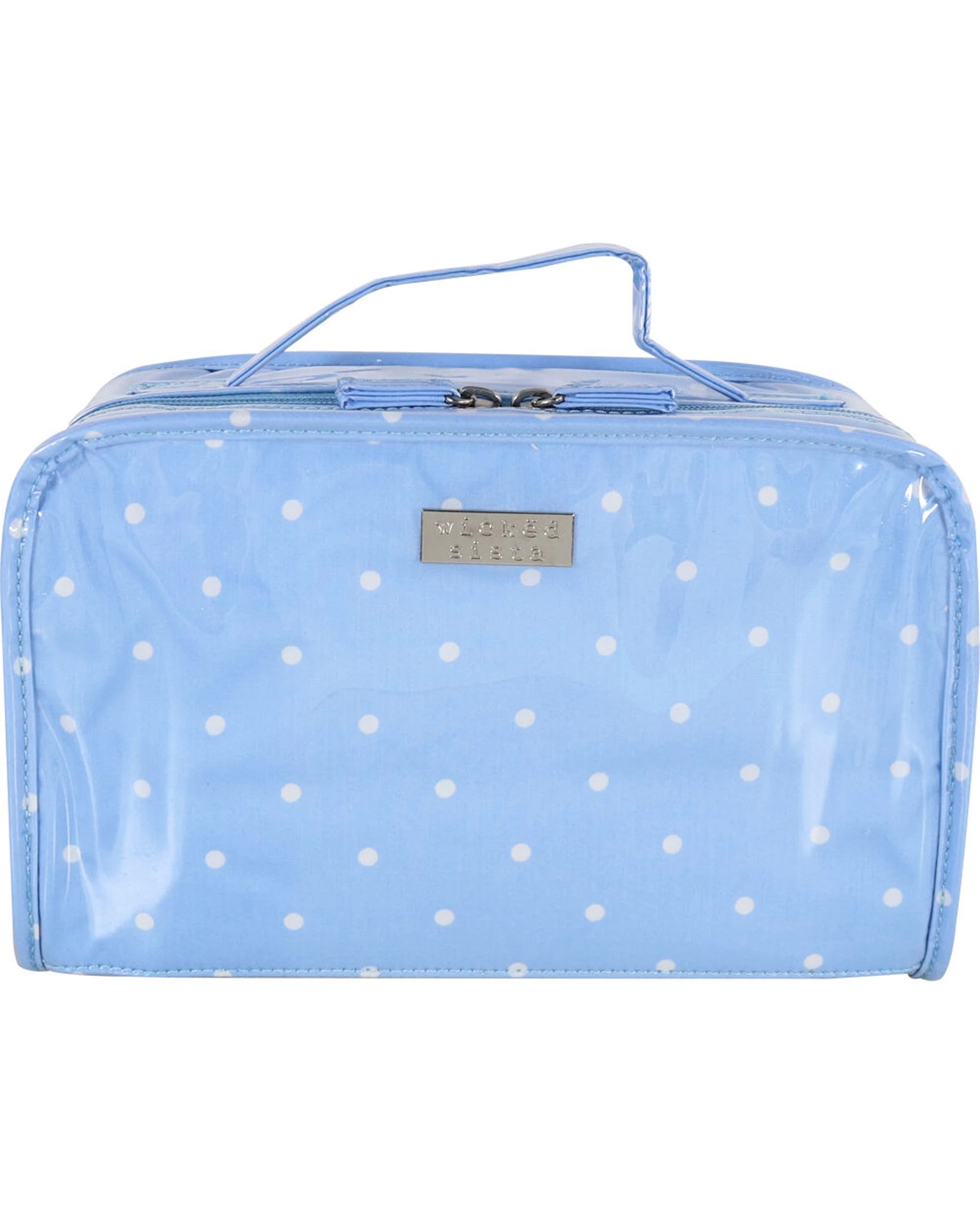 1 Wicked Sista Polka 2-in-1 Cosmetic Bag Set 28x12cm Waterproof Outer - Blue, 1 of 3