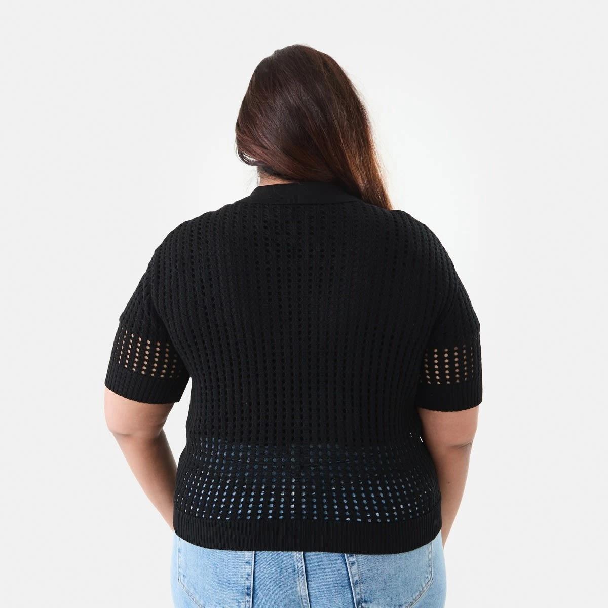 3 Curve Short Sleeve Collared Cardigan Black, 3 of 7