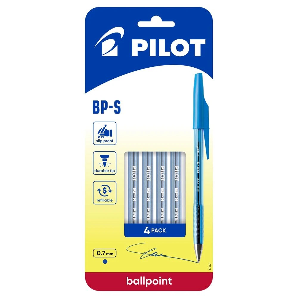 1 PILOT BP-S Ballpoint Pen Fine 0.7mm Blue 4 Pack, 1 of 8