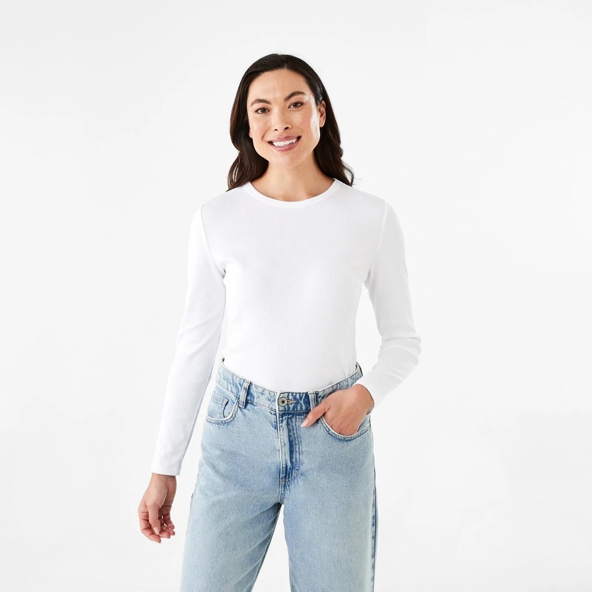 1 Long Sleeve Rib Crew T-shirt White, 1 of 6