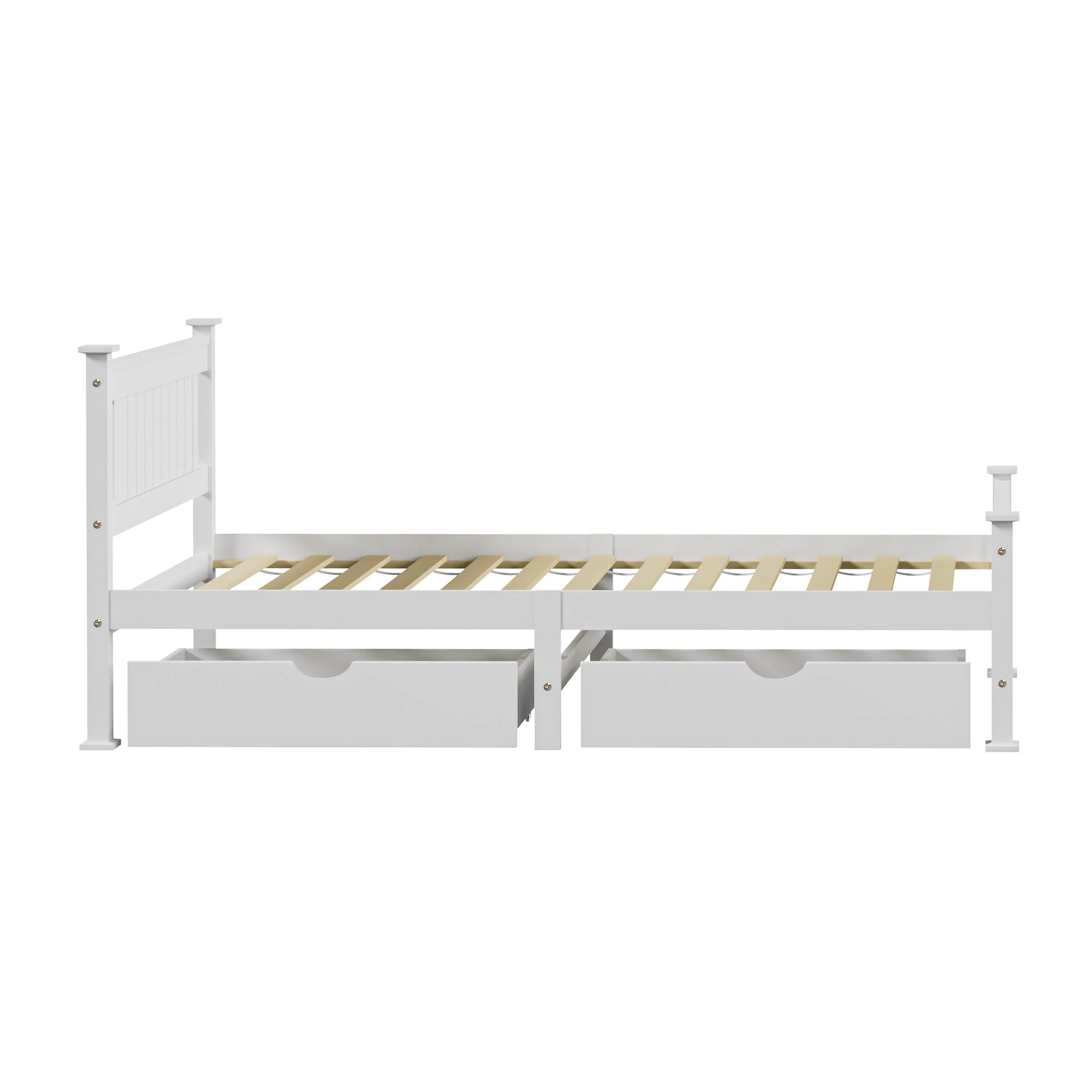 6 Oikiture Solid Pine Wood Bed Frame with 2 Trundle Drawers Single - White, 6 of 7