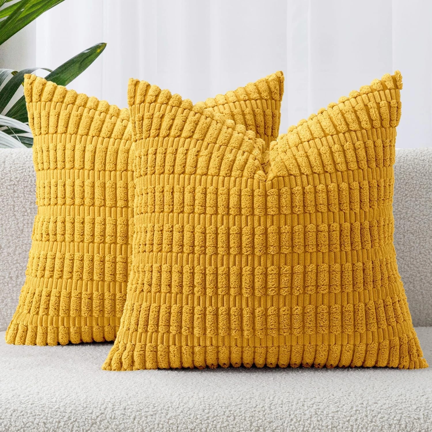 1 Gioia Casa 2-Pack Boho Striped Corduroy Cushion Covers 45x45cm - Mustard, 1 of 3