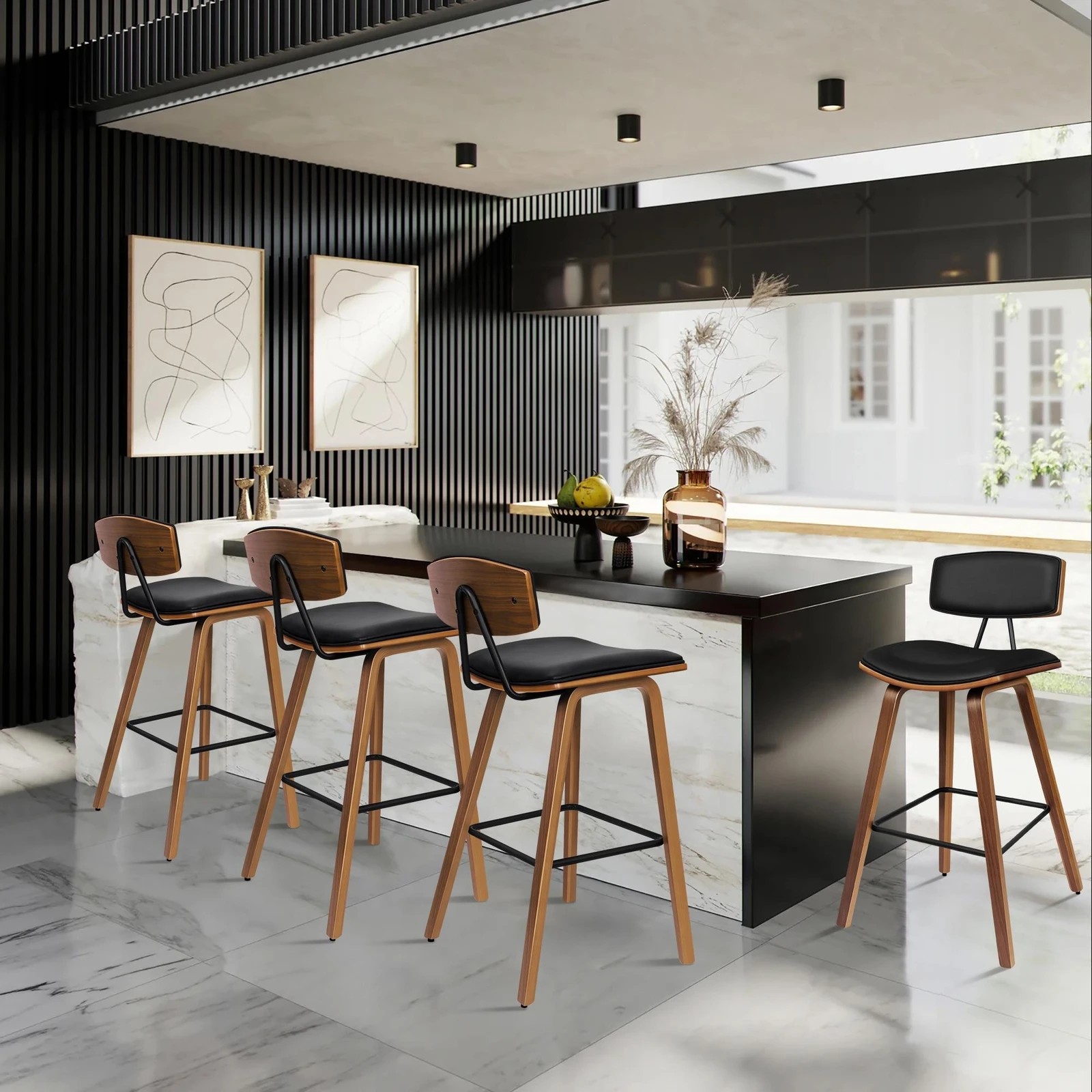 2 Alfordson 4x Wooden Bar Stools Mabel Kitchen Dining Chair Wood Vintage - Black, 2 of 10