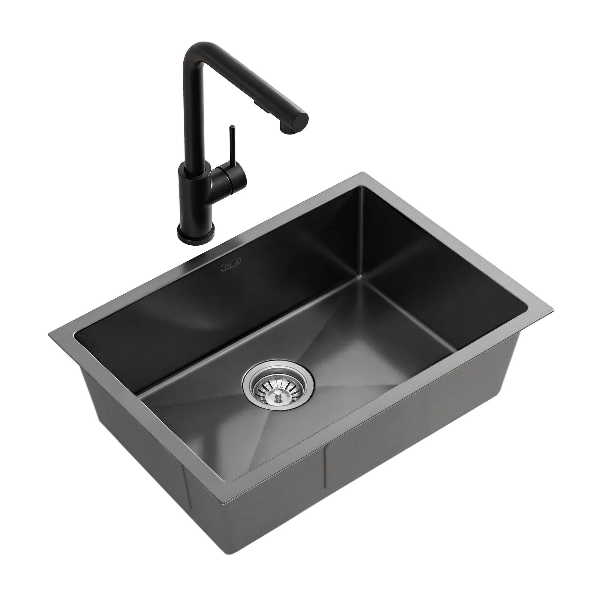 1 Cefito Stainless Steel Sink 30x45CM With Pull Out Mixer Tap Kitchen Basin Single - Black, 1 of 2