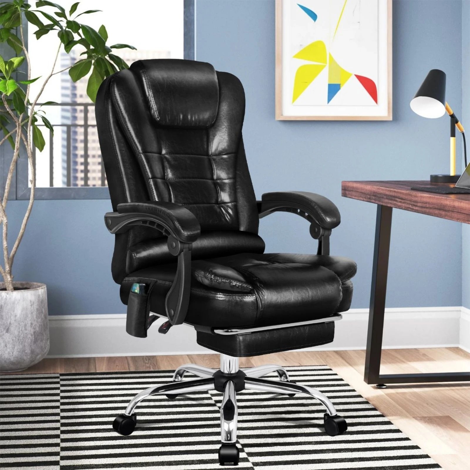 10 Alfordson Massage Office Chair Heated Seat Executive Gaming Racer PU Leather - Black, 10 of 10