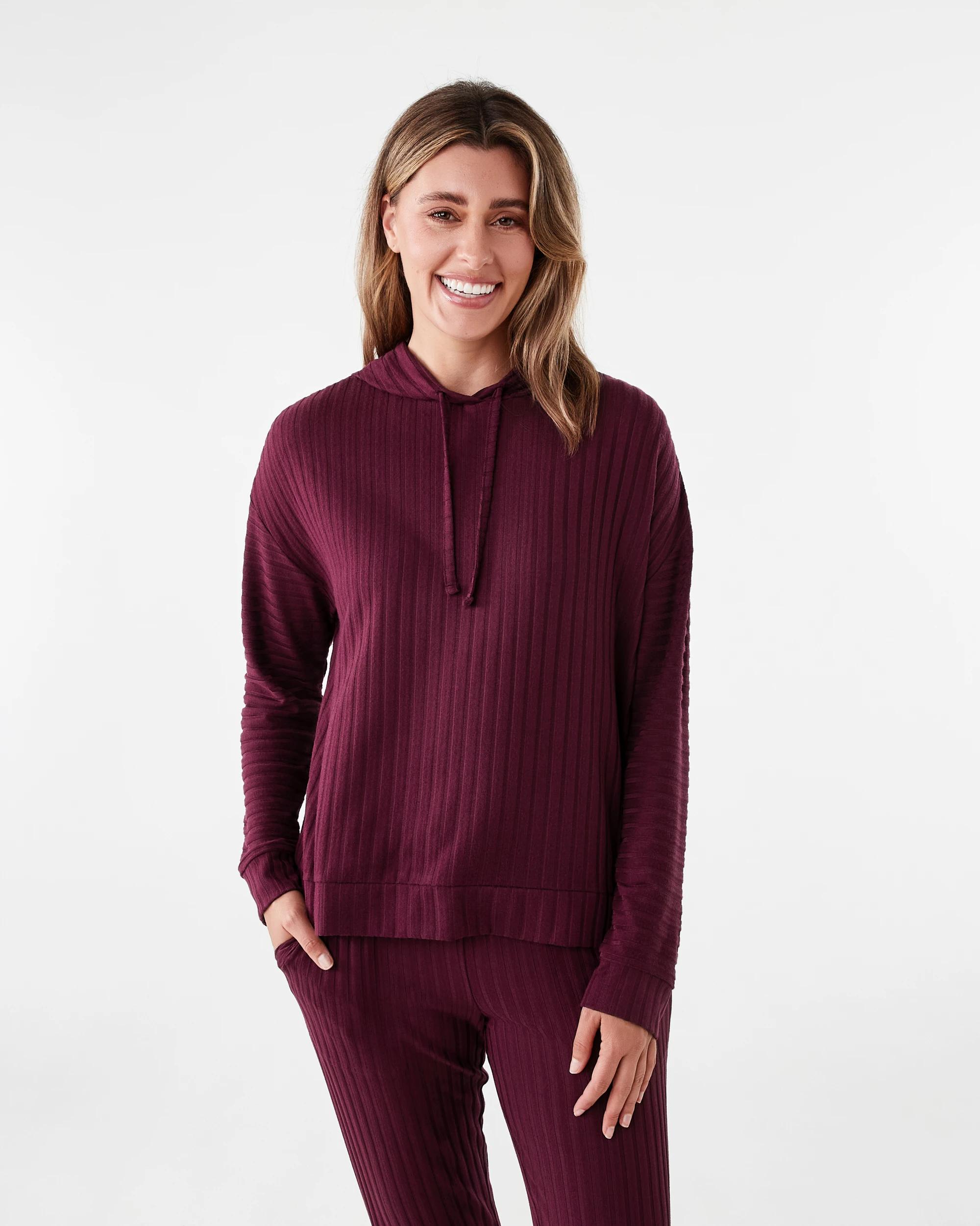1 Long Sleeve Hooded Lounge Top Velvet Red, 1 of 8
