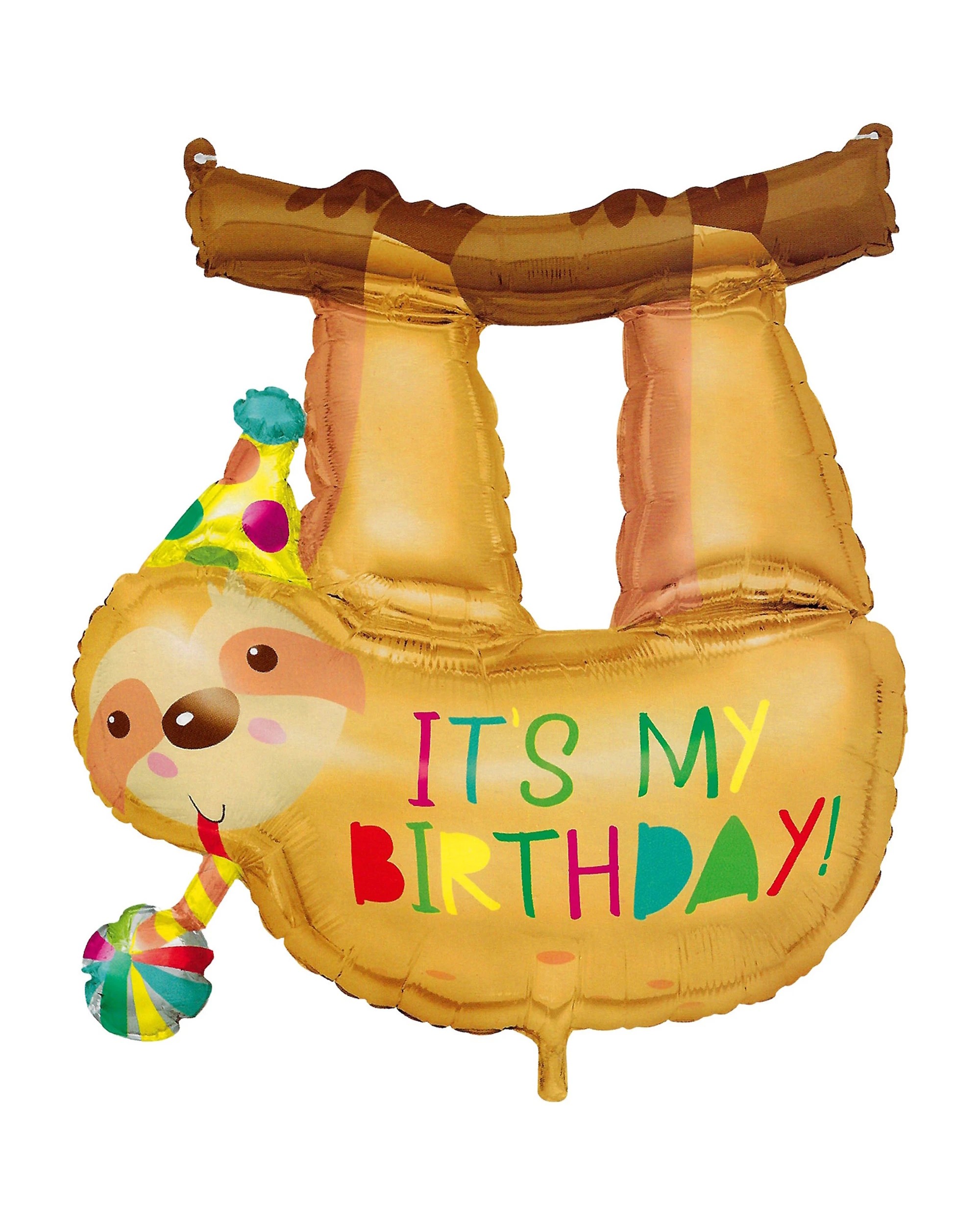 1 Meteor Hanging Sloth It's My Birthday Supershape Foil Balloon 71cm - Yellow, 1 of 1