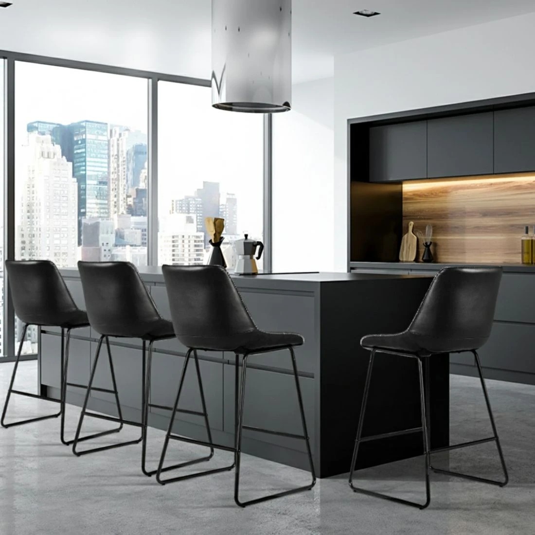 3 Artiss 4x Bar Stools Leather Padded Metal Legs - Black, 3 of 5