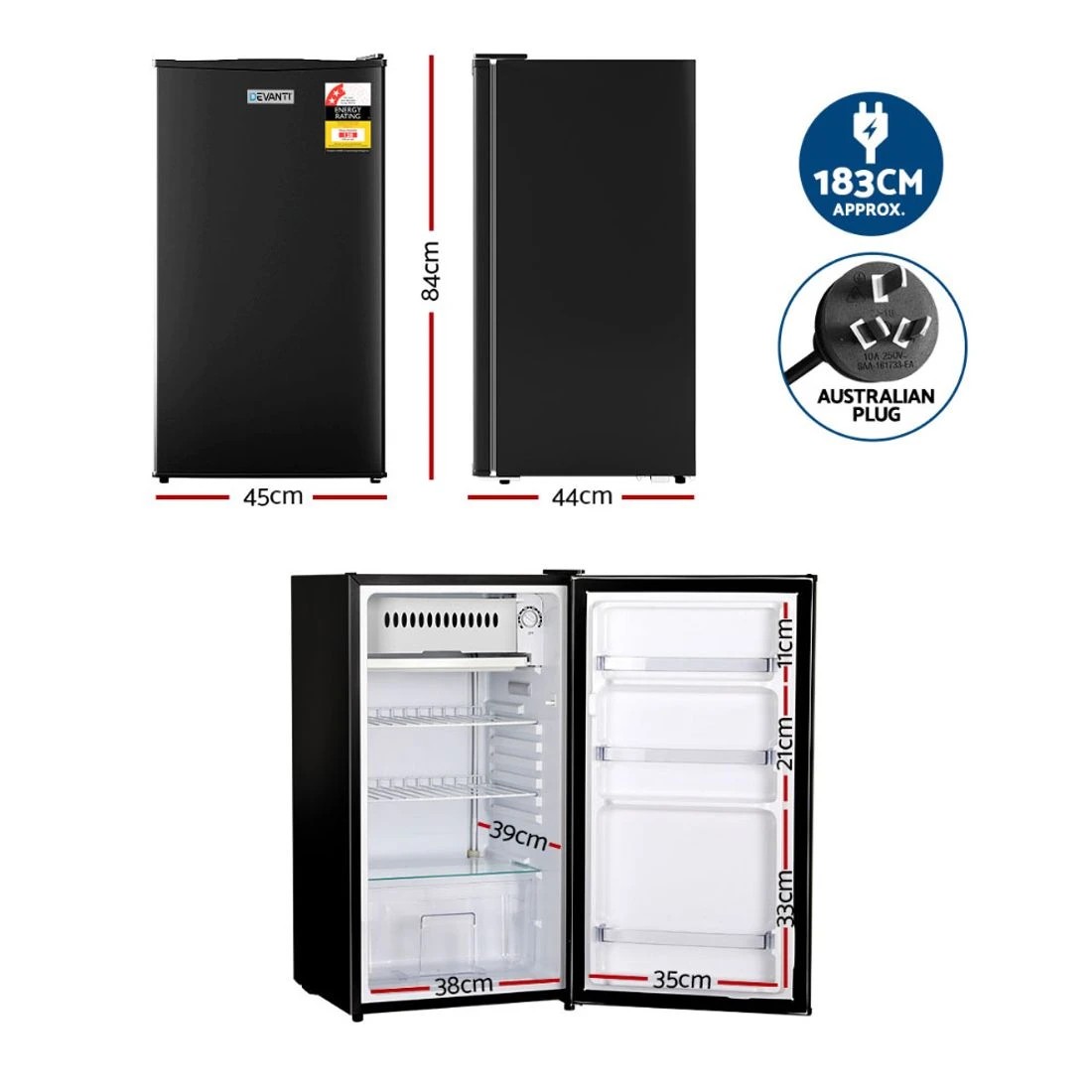 2 Devanti 95L Bar Fridge - Black, 2 of 7