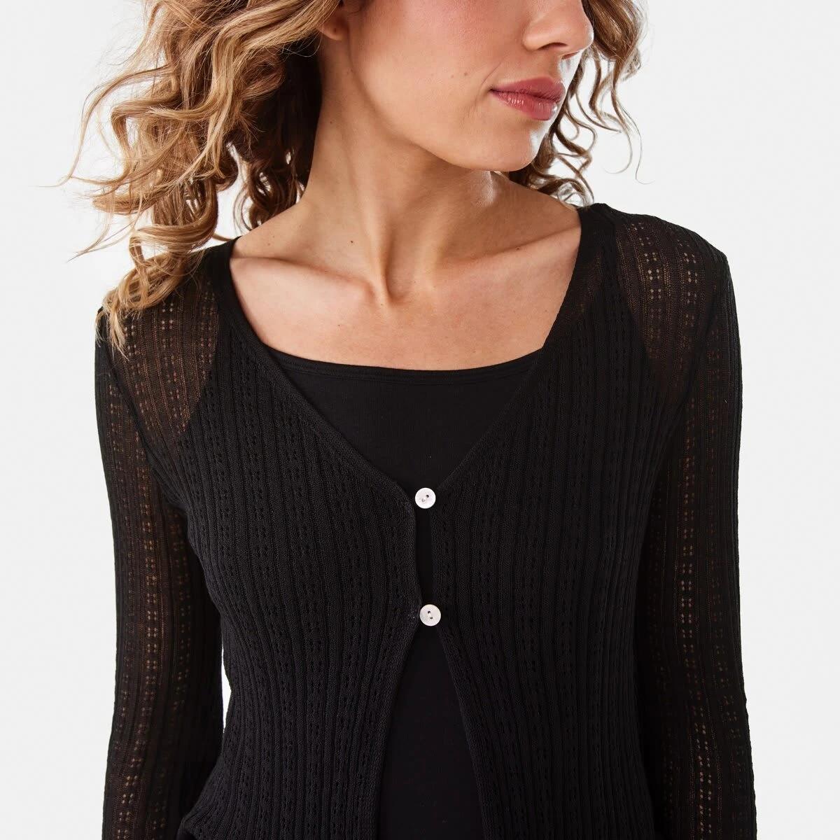 6 Long Sleeve Frill Cardigan Black, 6 of 9