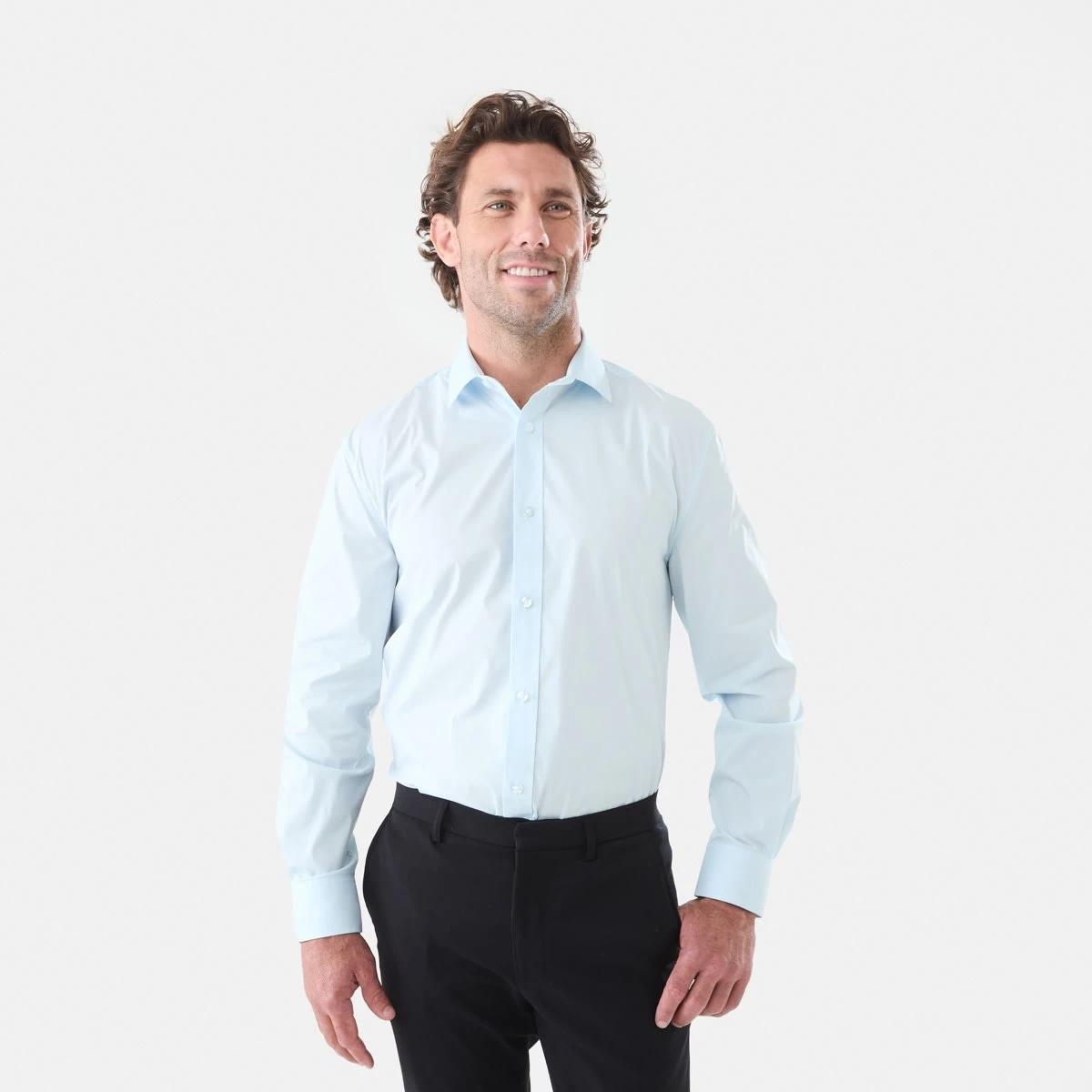 1 Workwear Long Sleeve Business Shirt Blu Light, 1 of 6