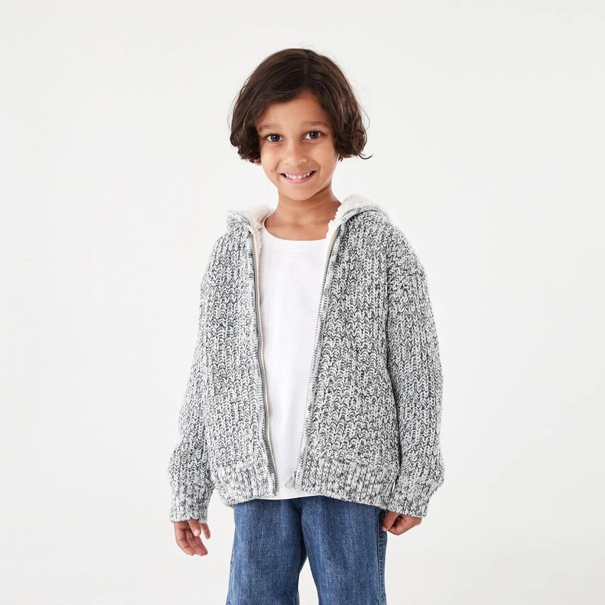 1 Sherpa Knit Hoodie Wht Twist, 1 of 8