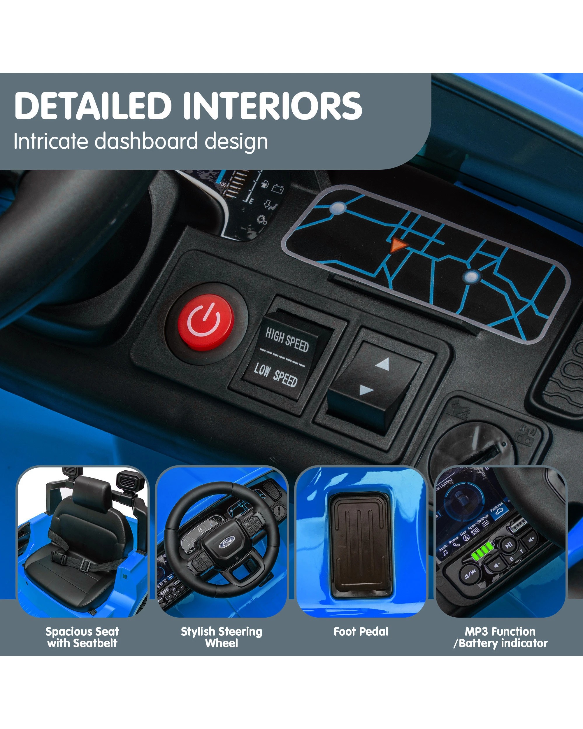 5 Kahuna Ford Ranger Electric Kids Ride On Car in Blue, 5 of 10