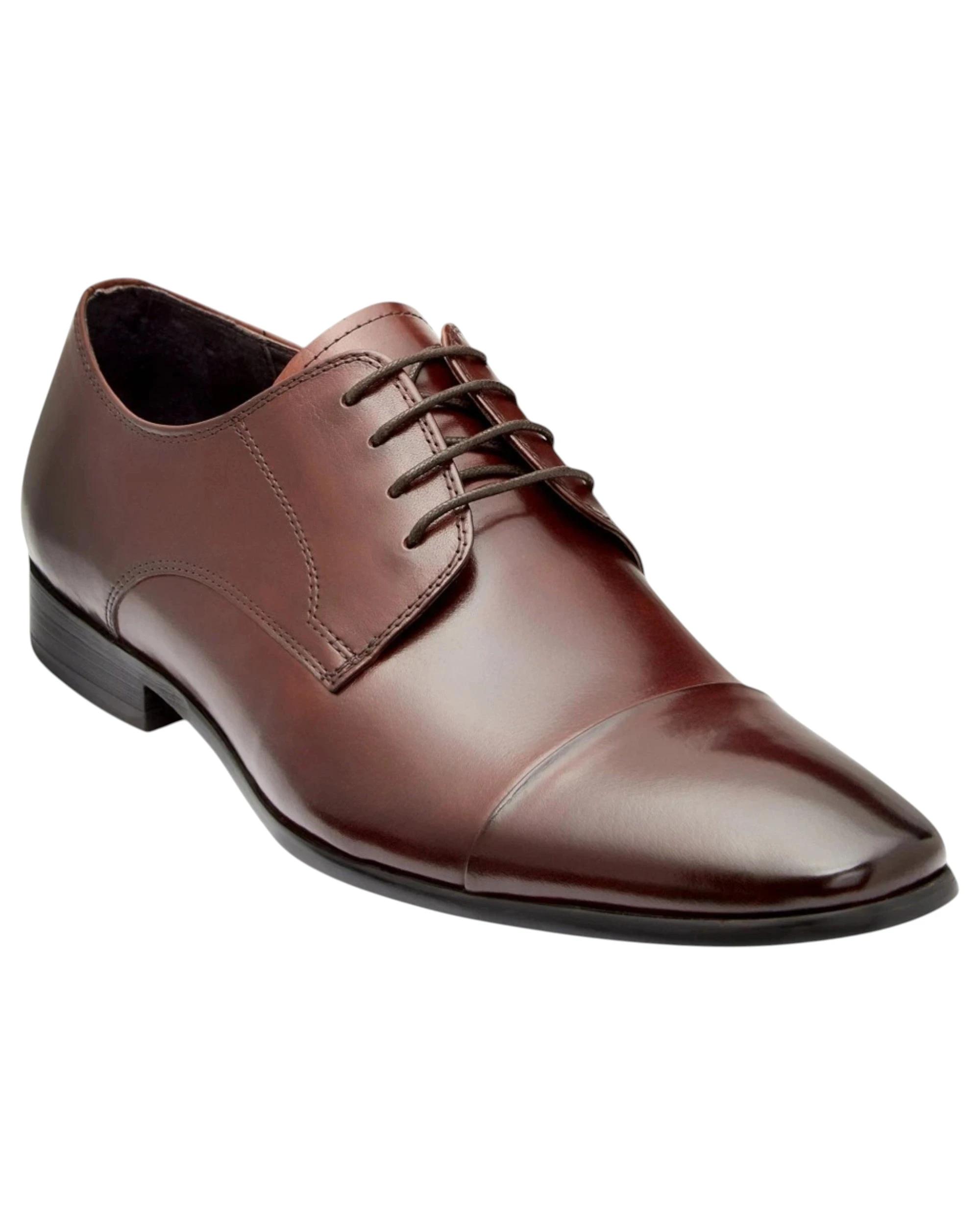 4 Batsanis Mens Steven Leather Lace Up Work Formal Shoes BRANDY, 4 of 5