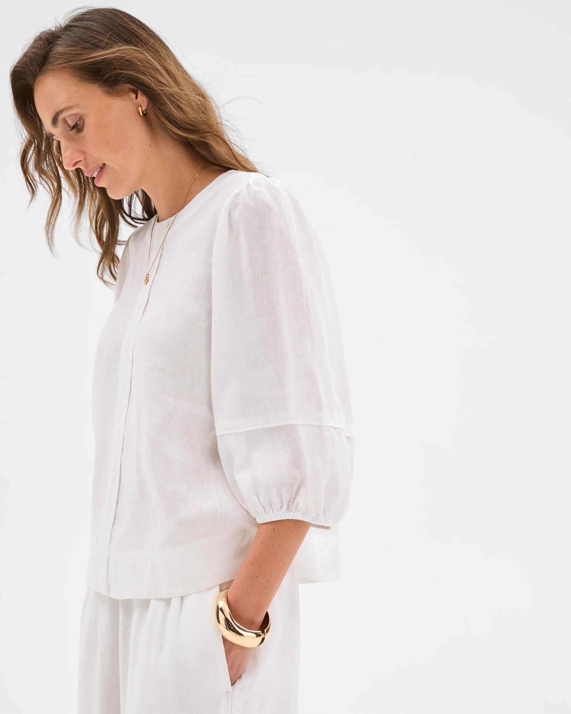 3 Target Woman European Linen Femme Popover Blouse WHITE, 3 of 6