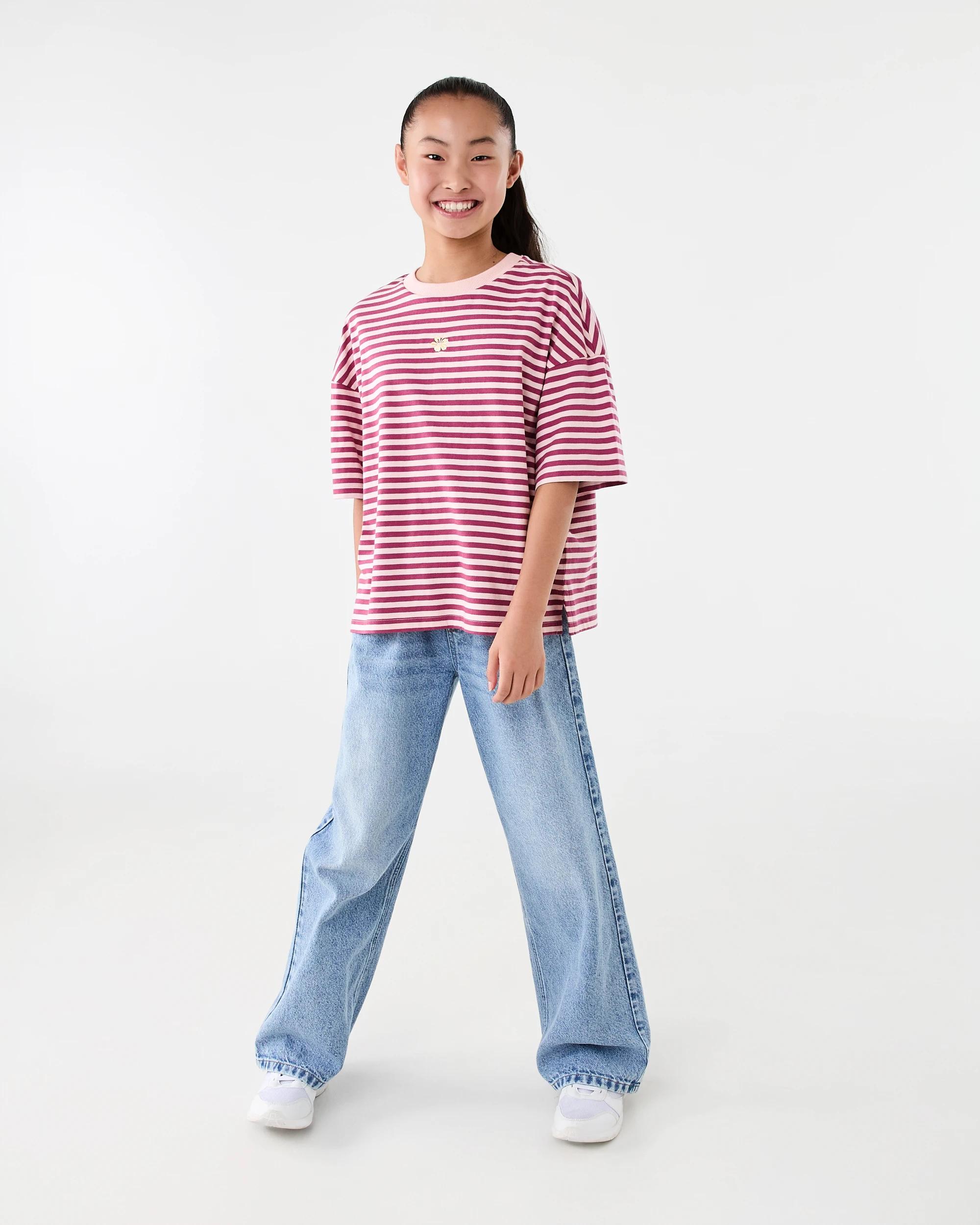 6 Short Sleeve Striped Oversized T-shirt Pnk Stripe, 6 of 7
