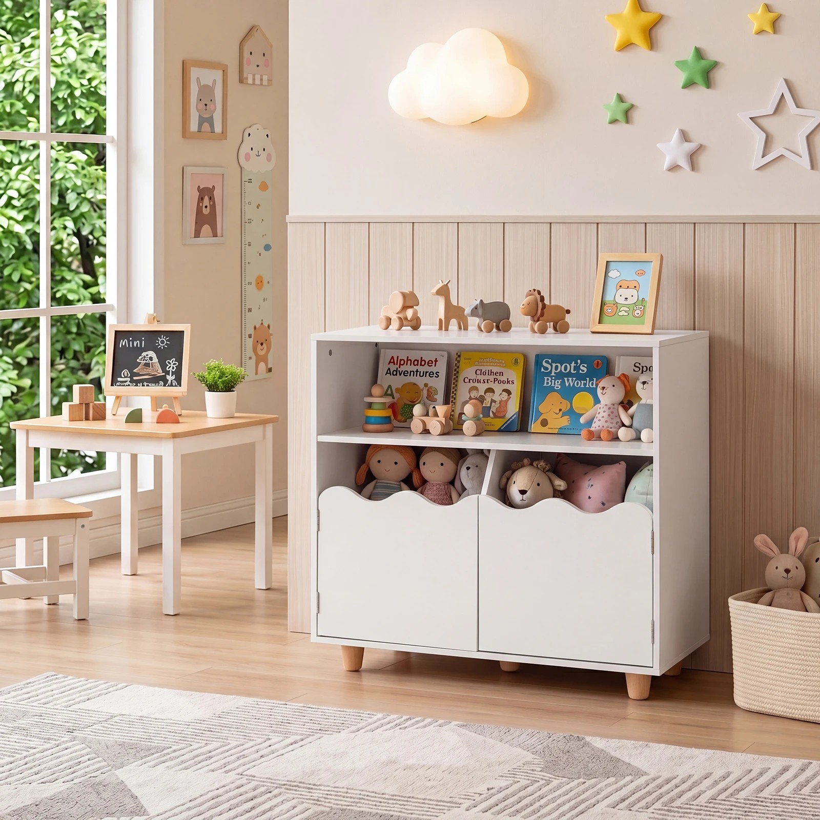 5 Costway Kids Bookshelf Bookcase Toy Storage Organizer 2-Door Cabinet - White, 5 of 5
