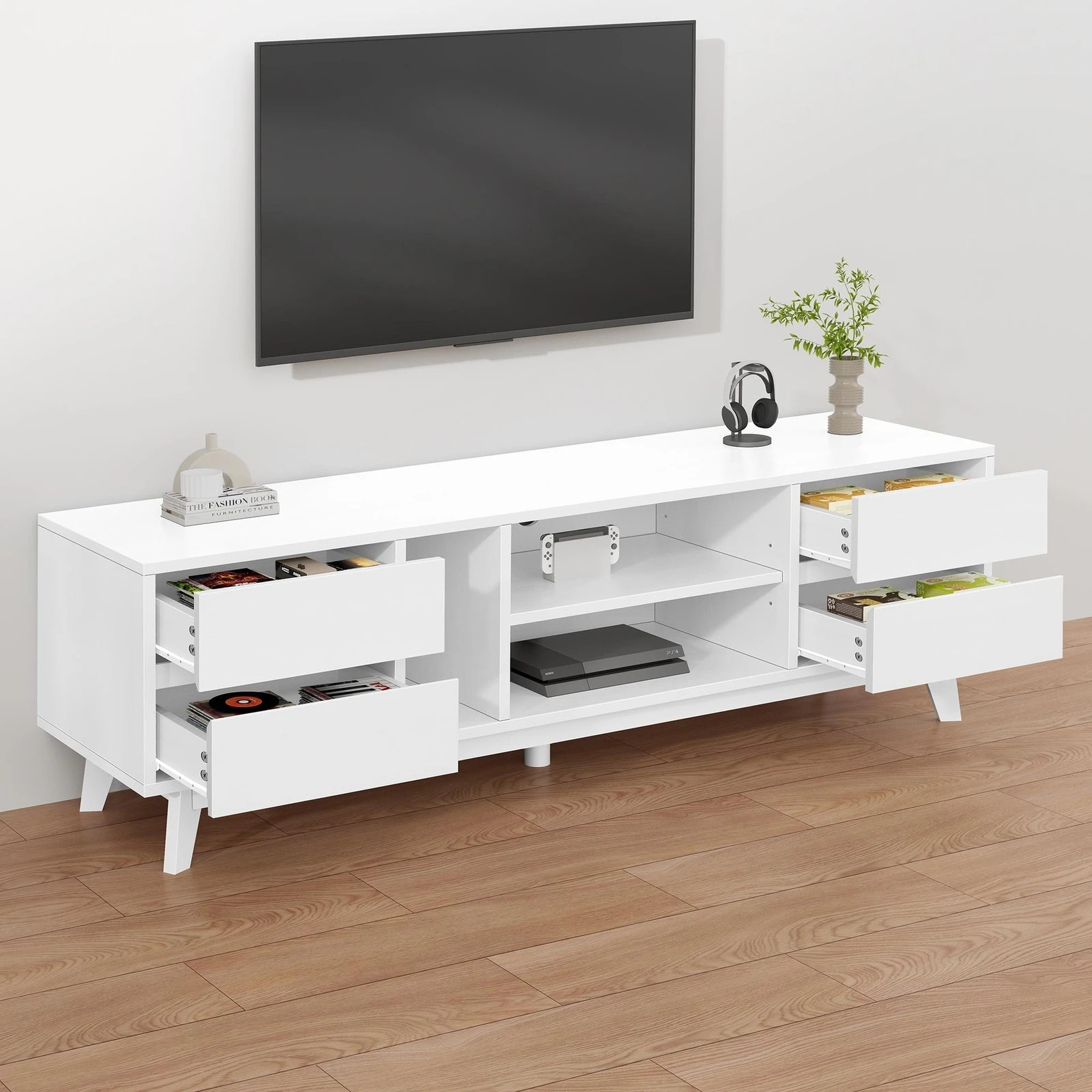 7 Alfordson Entertainment Unit TV Cabinet Stand 180cm Drawer Shelf - White, 7 of 10