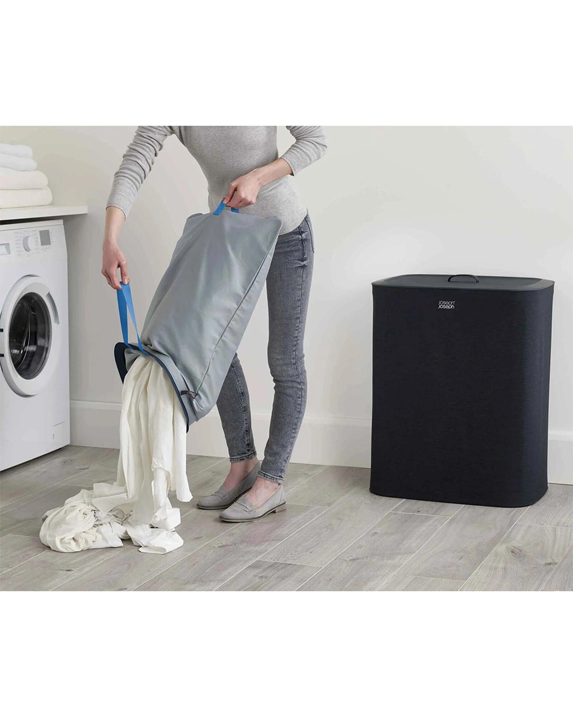 1 Joseph Joseph 90L Tota Laundry Separation Basket Dual Compartments Tote Bag Carbon - Black, 1 of 7