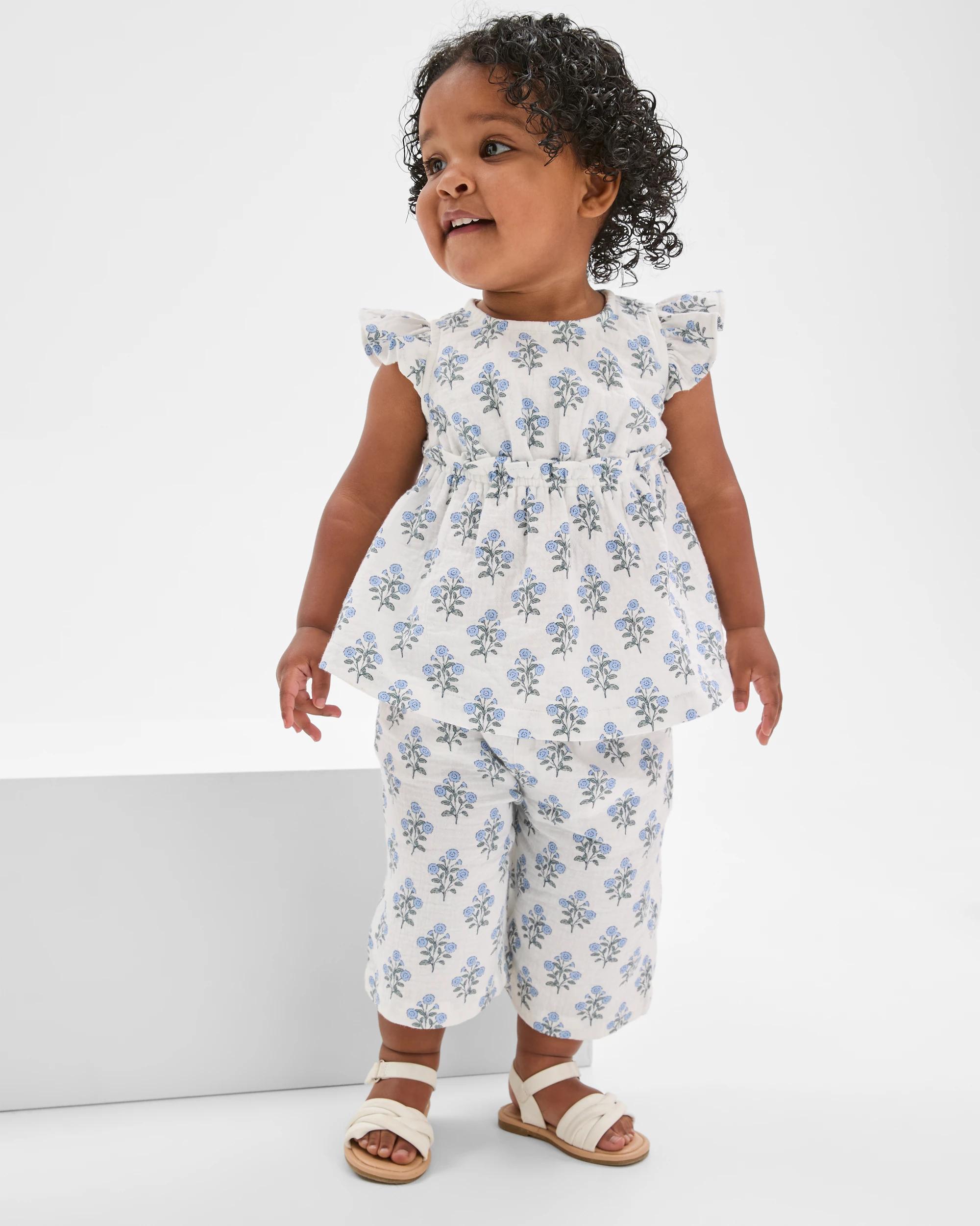 1 Target Baby Baby Crinkle Top & Pants 2 Piece Set CREAM, 1 of 5