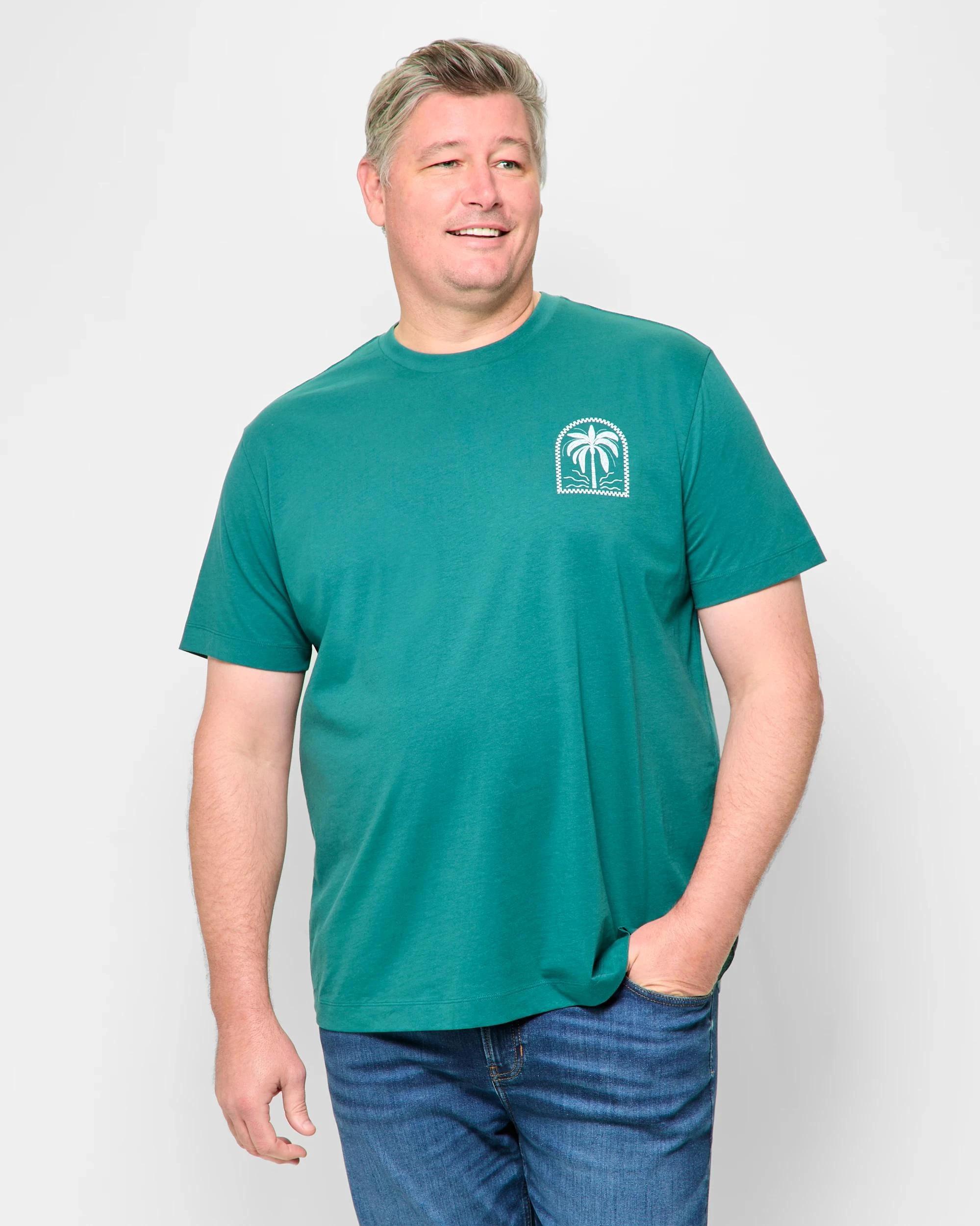 1 Target Man Plus Plus Size Australian Cotton Palm Print T-Shirt TEAL, 1 of 5