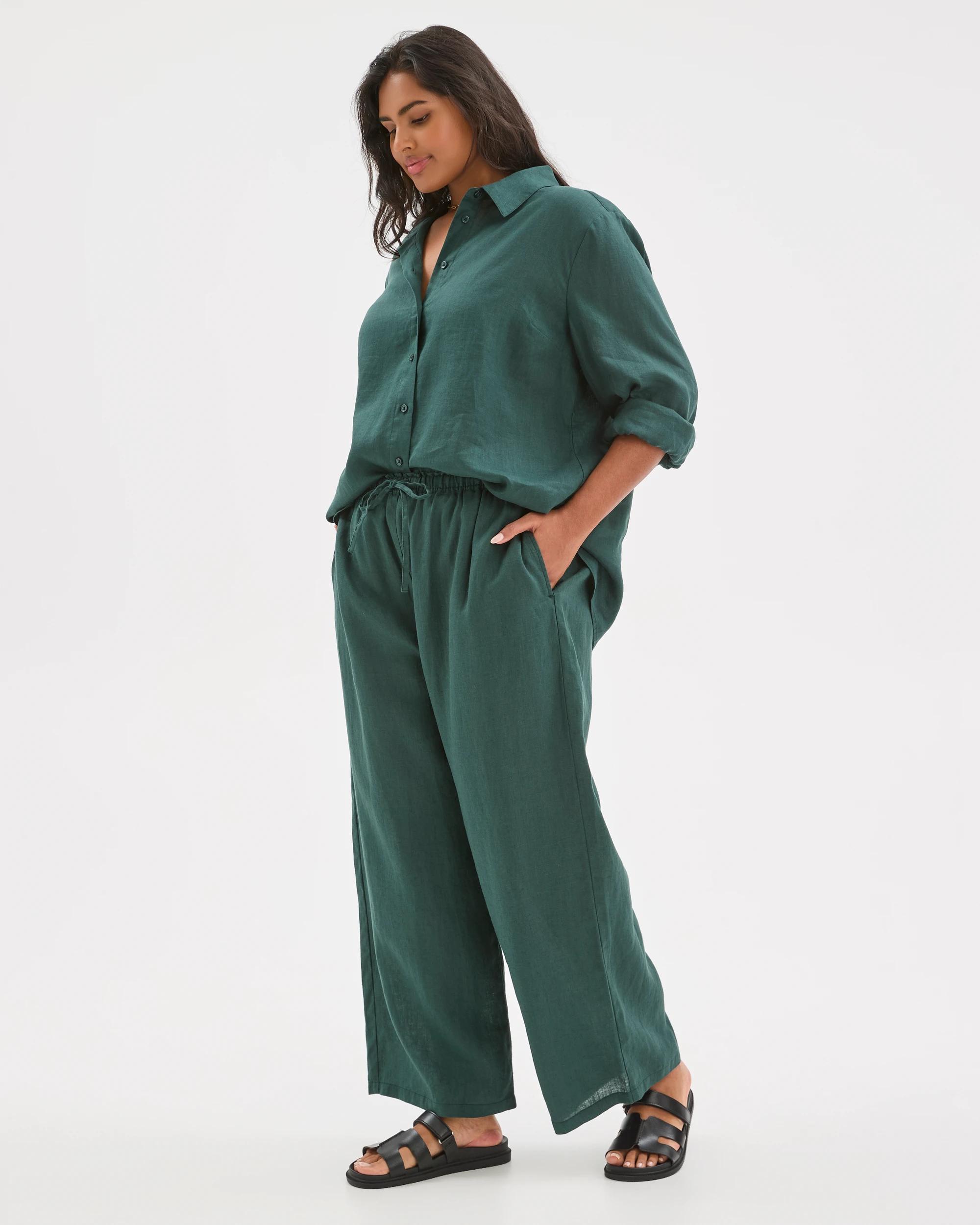 4 Target Curve Plus Size European Linen Wide Leg Pants DEEP GREEN FNA, 4 of 7